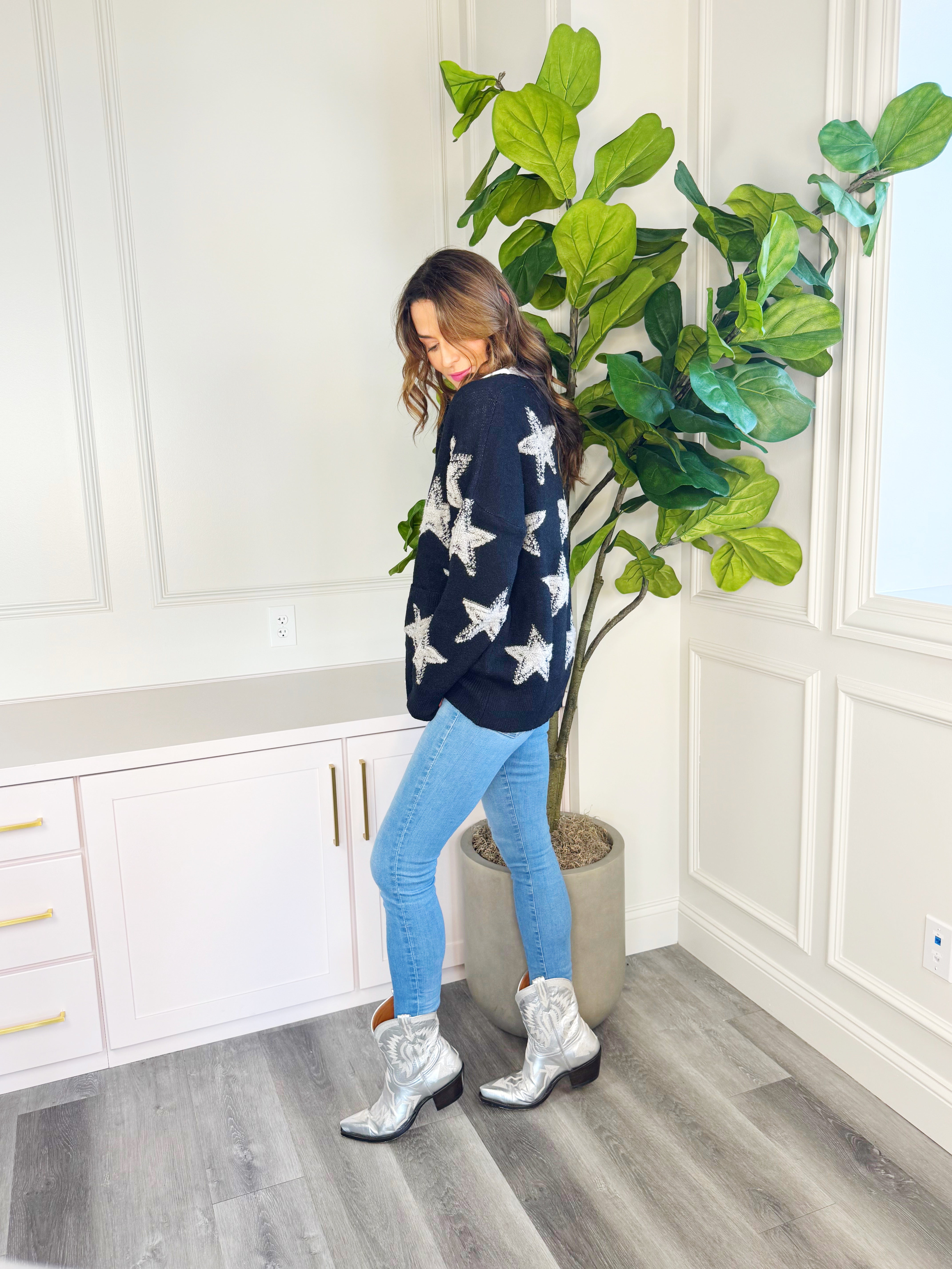 Cozy Black Star Cardigan