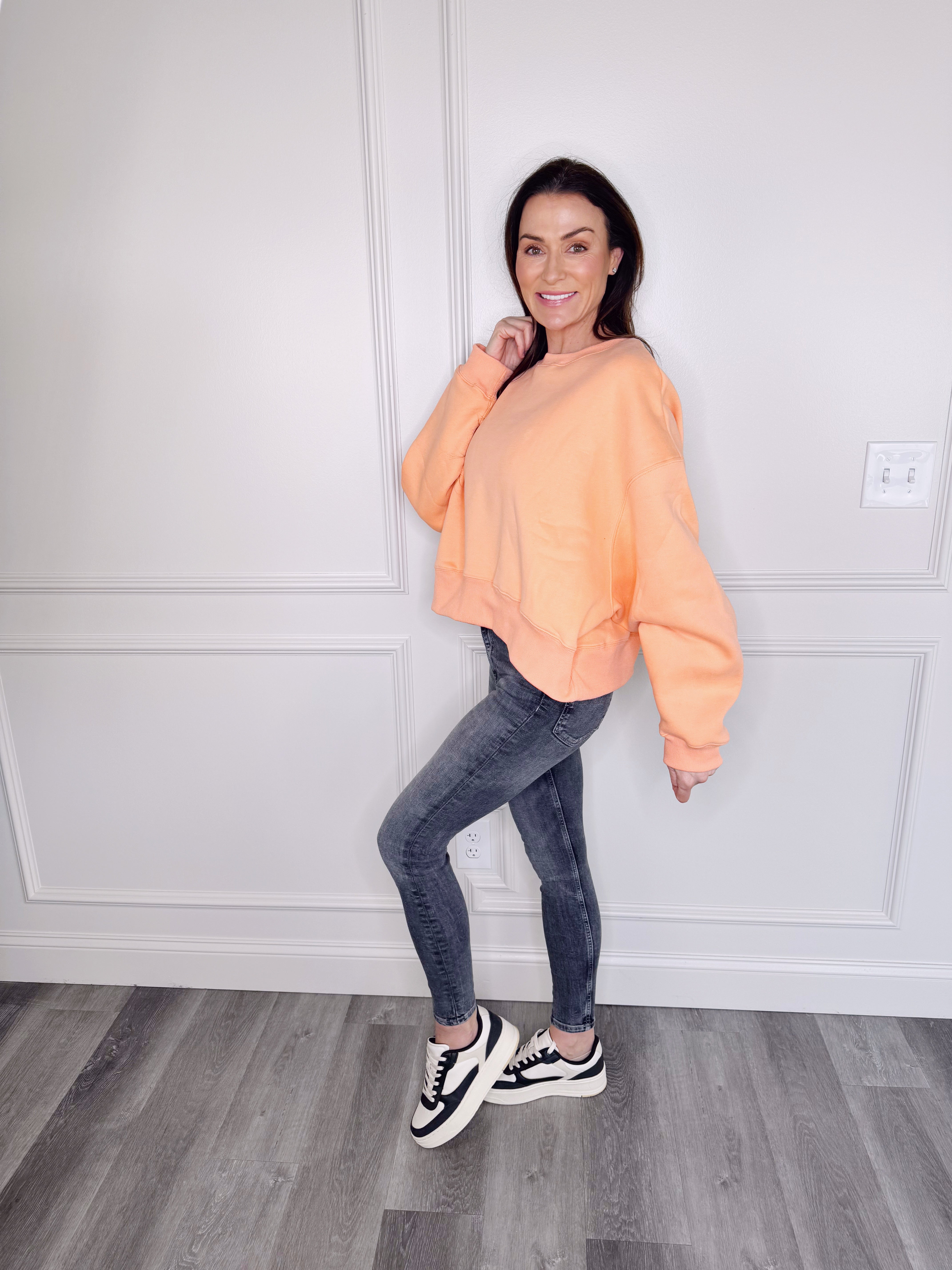 Drop Shoulder Oversized Neon Peach Sweatshirt