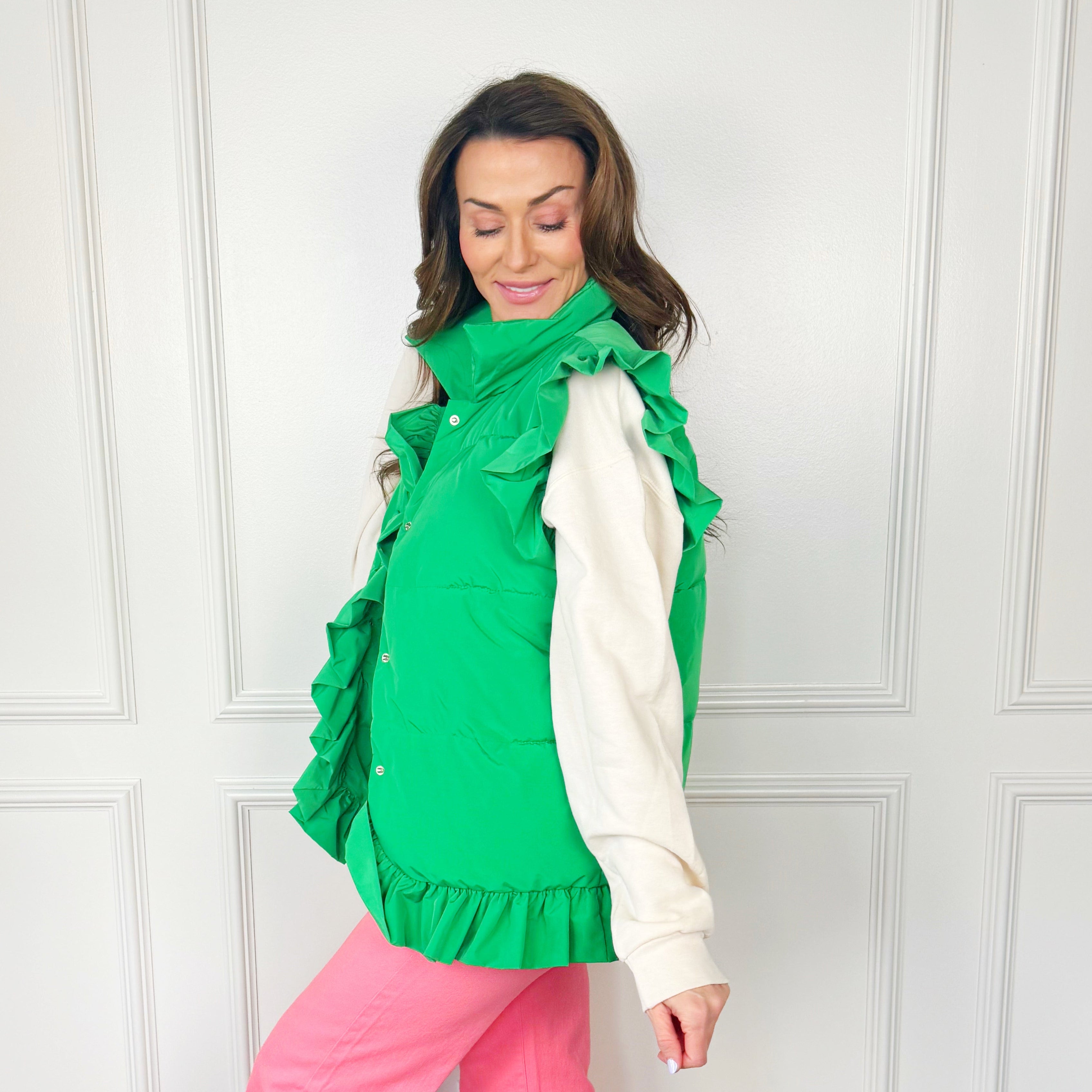 Ruffled Green Puffer Vest