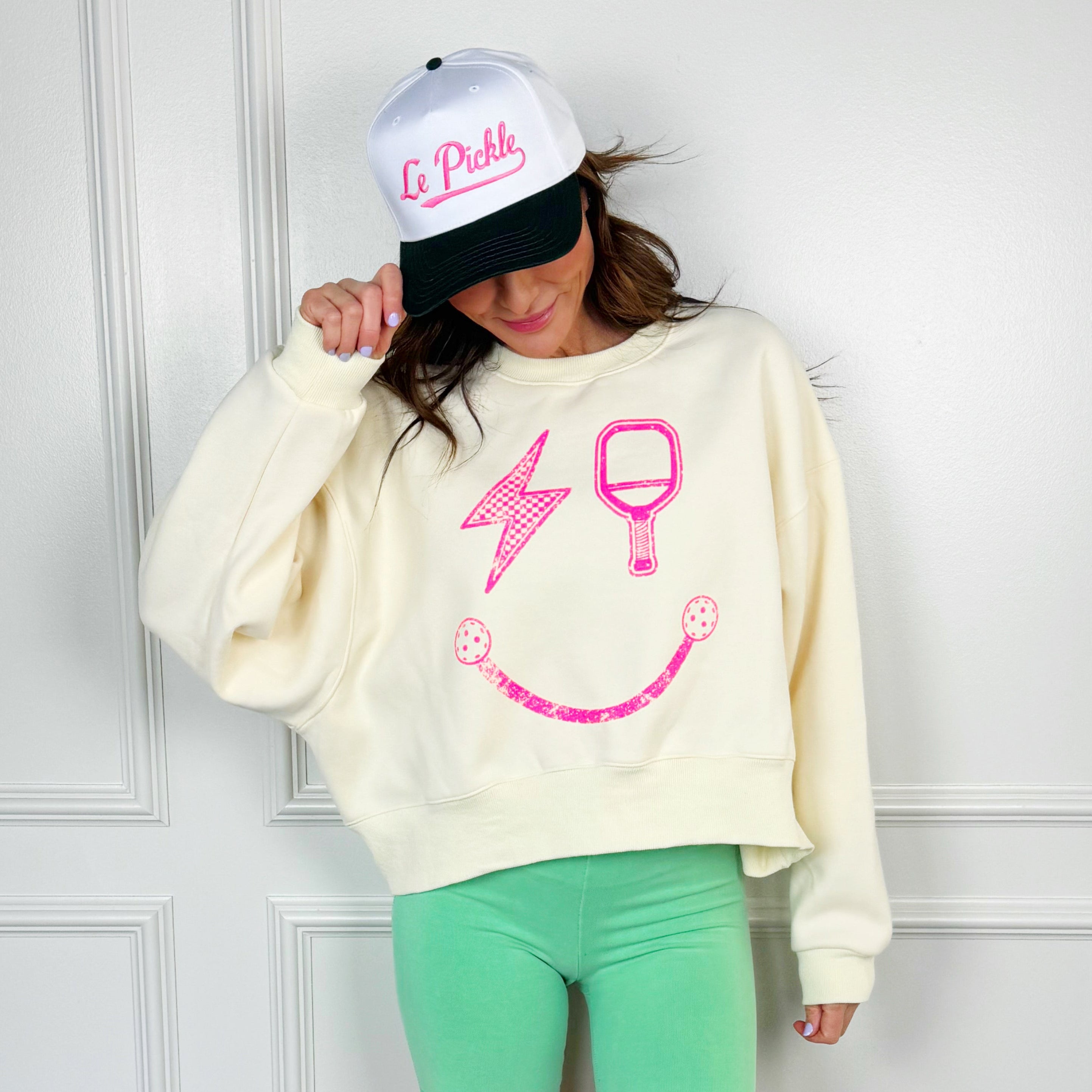 Pickleball Smiley Crop Sweatshirt