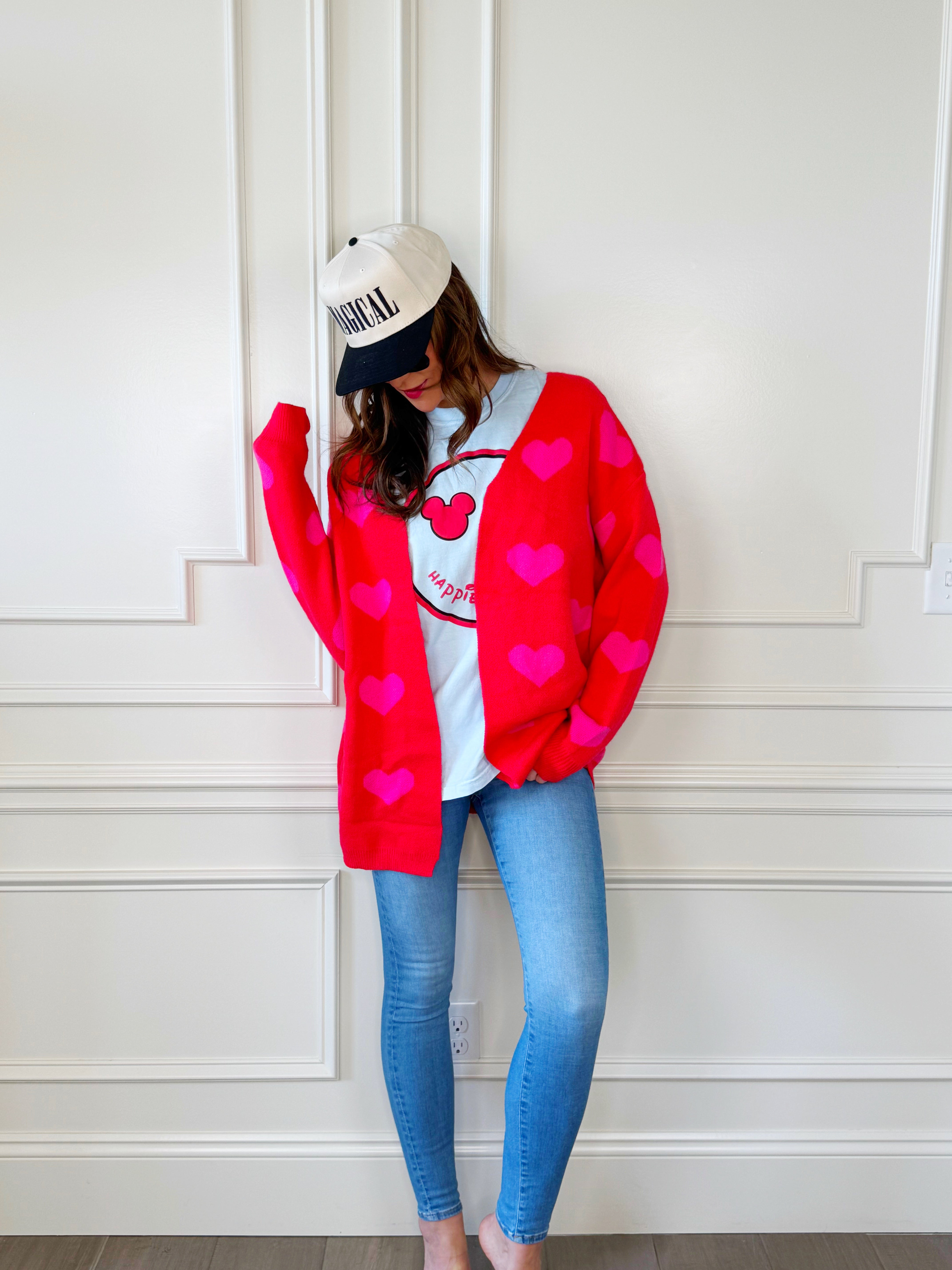 Pink Heart Pattern Cardigan