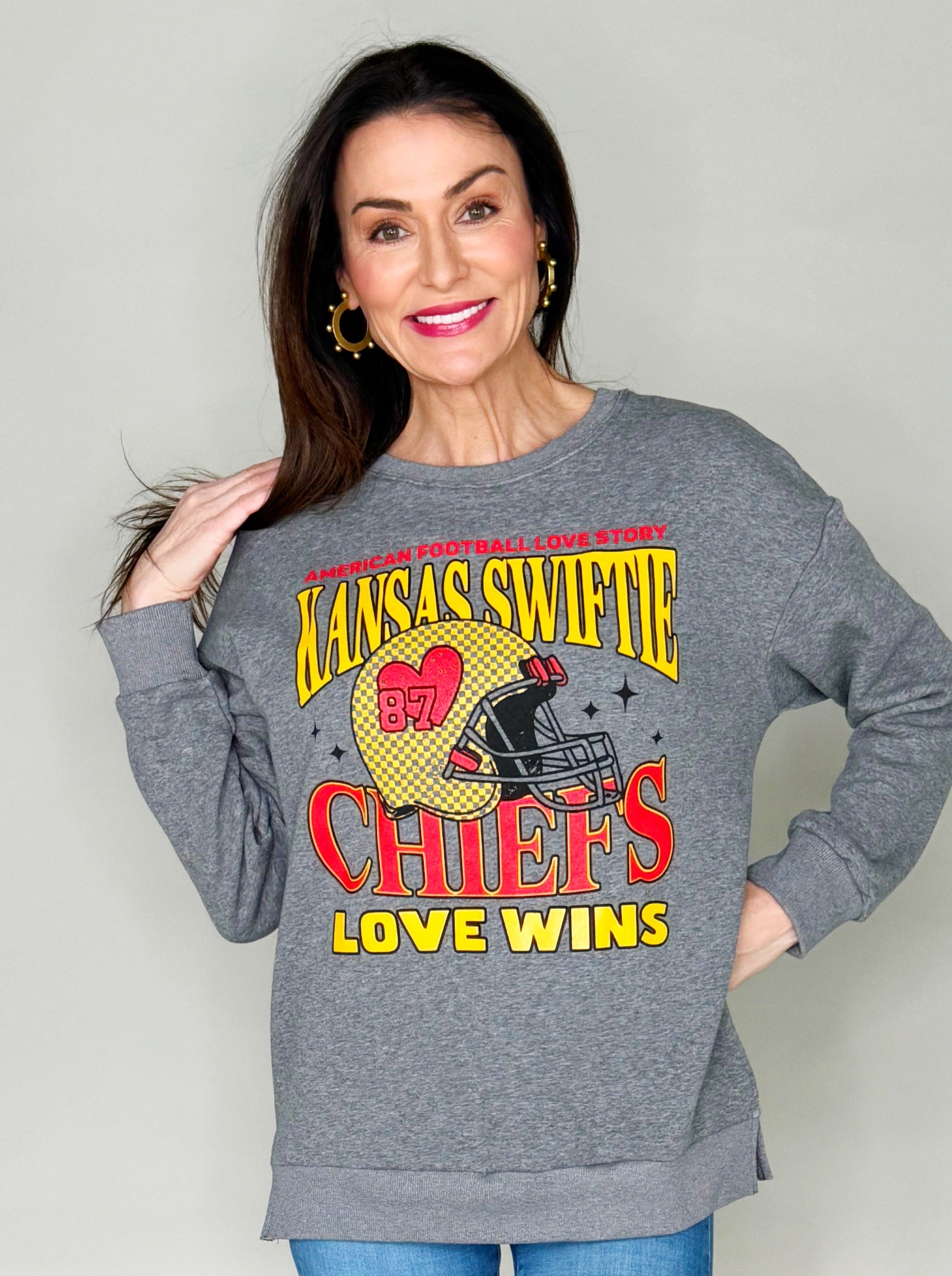 Kansas Swiftie Love Wins Youth and Adult Grey Sweatshirt