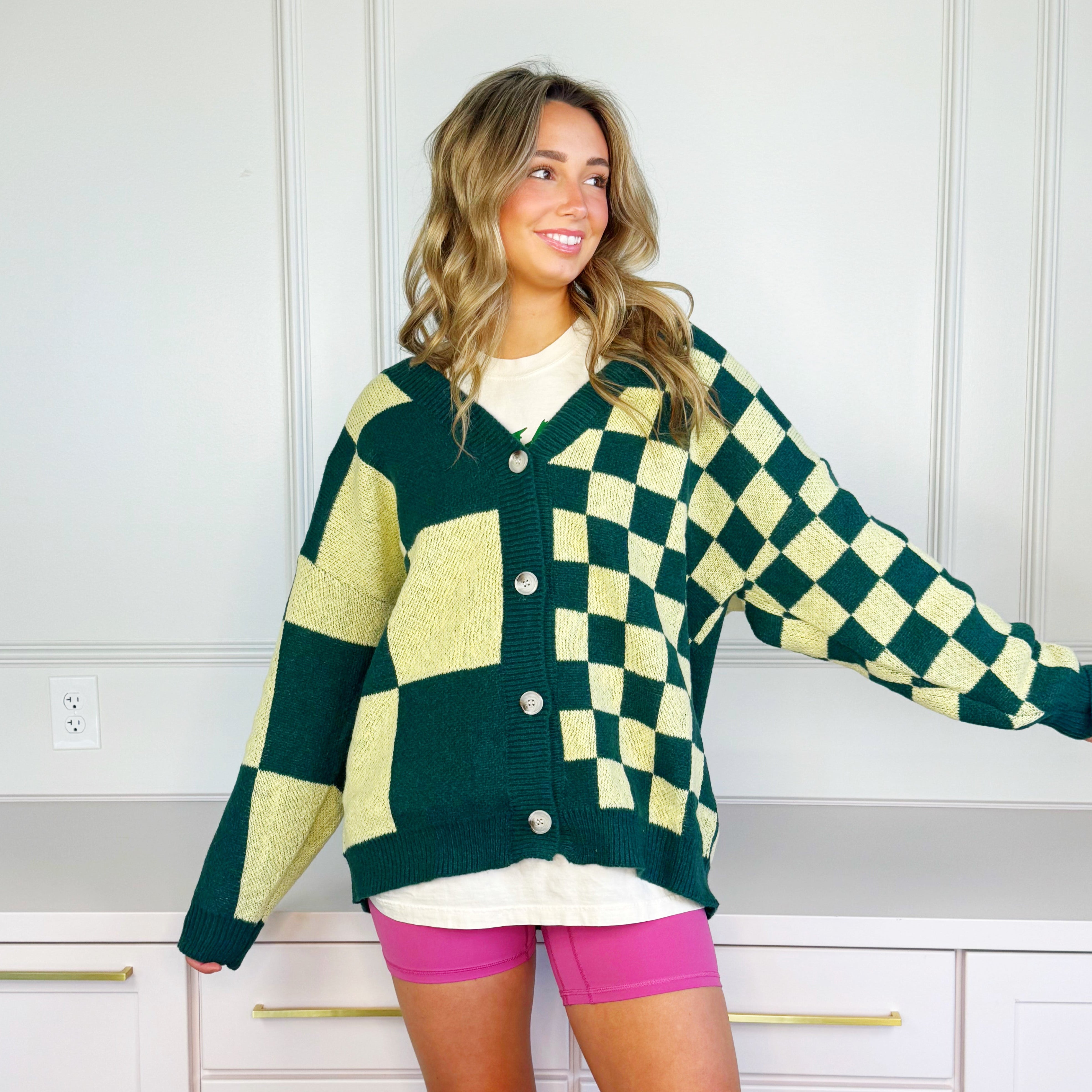 Oversized Emerald Checker Cardigan