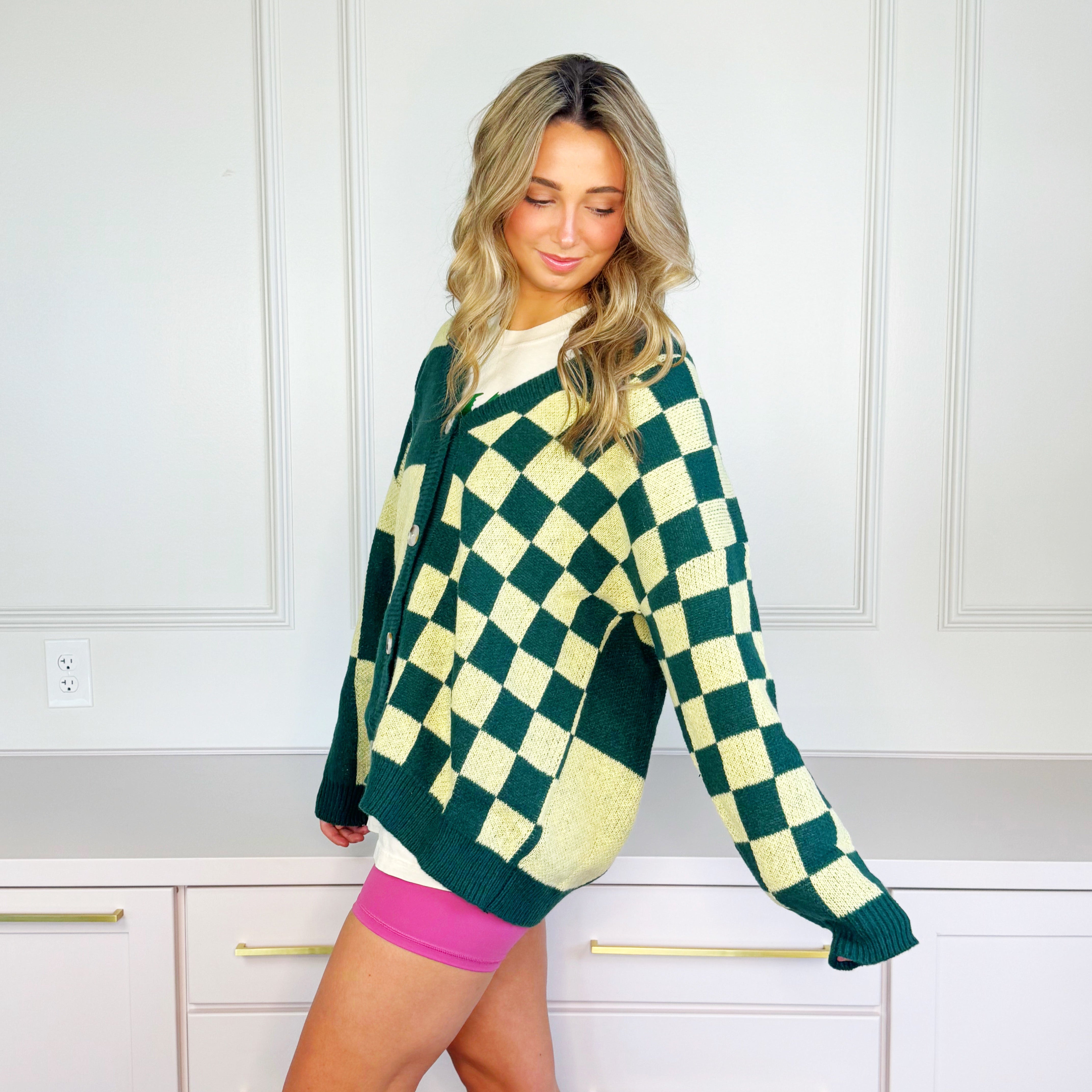 Oversized Emerald Checker Cardigan