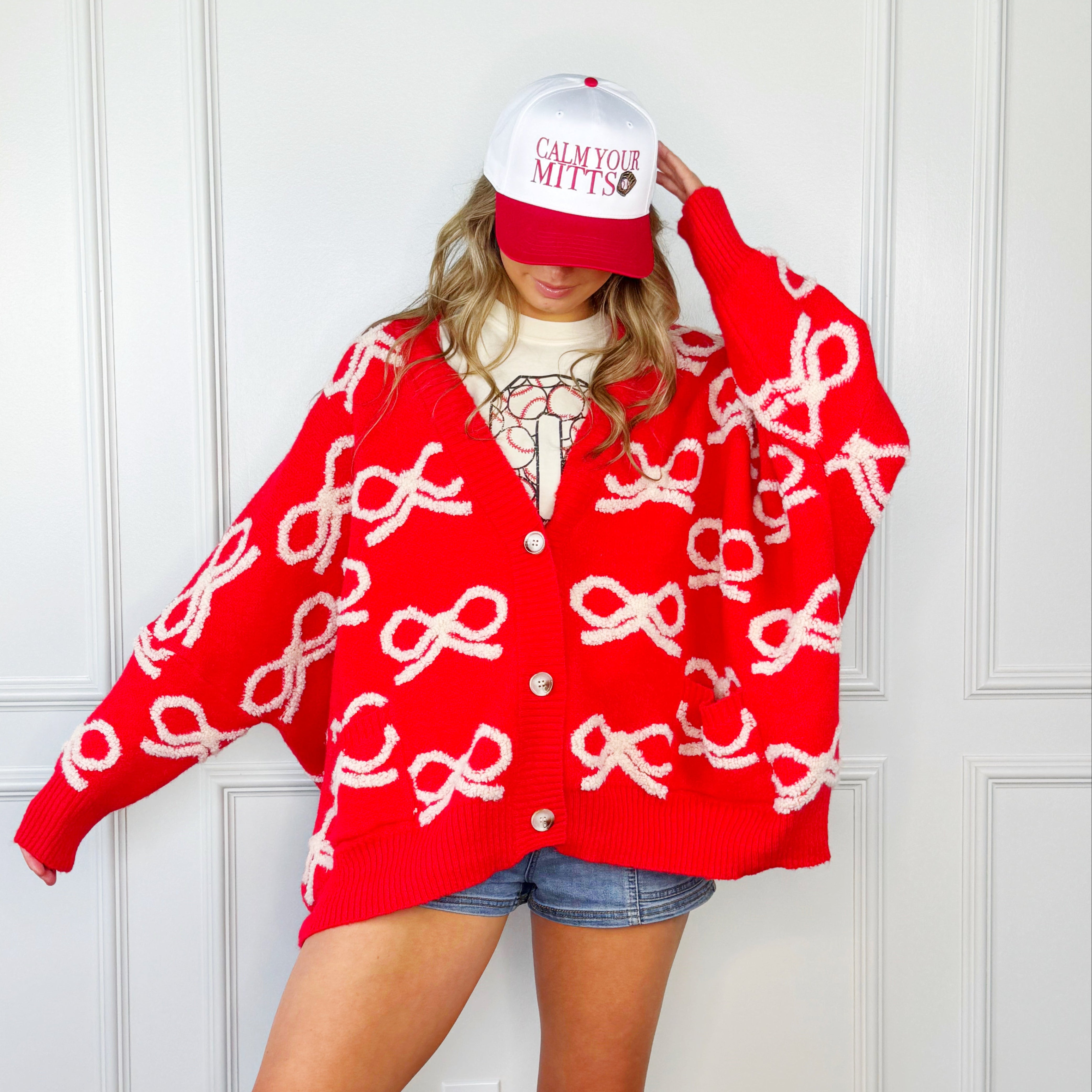 Cream Bows Red Cardigan