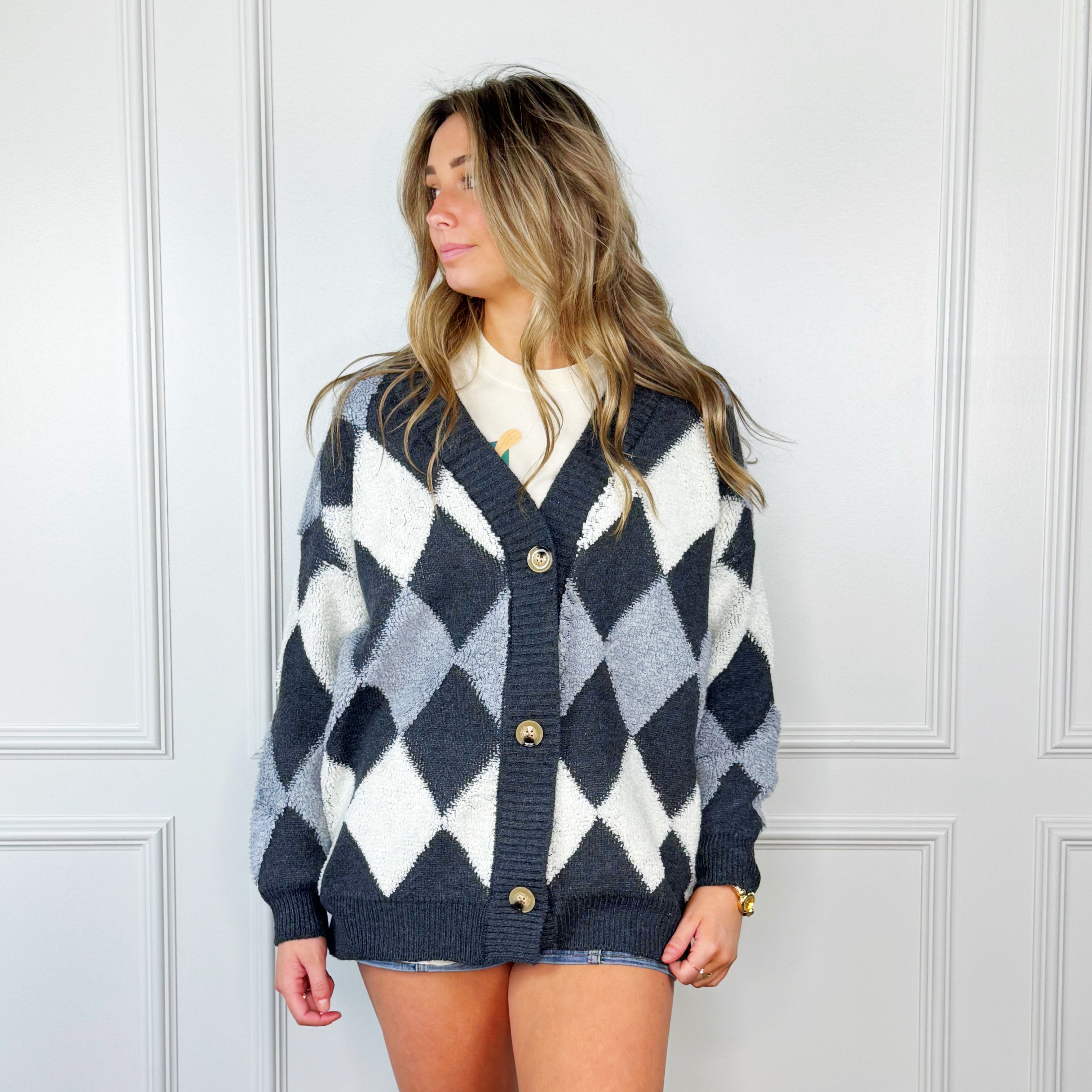 Light and Dark Grey Diamond Cardigan