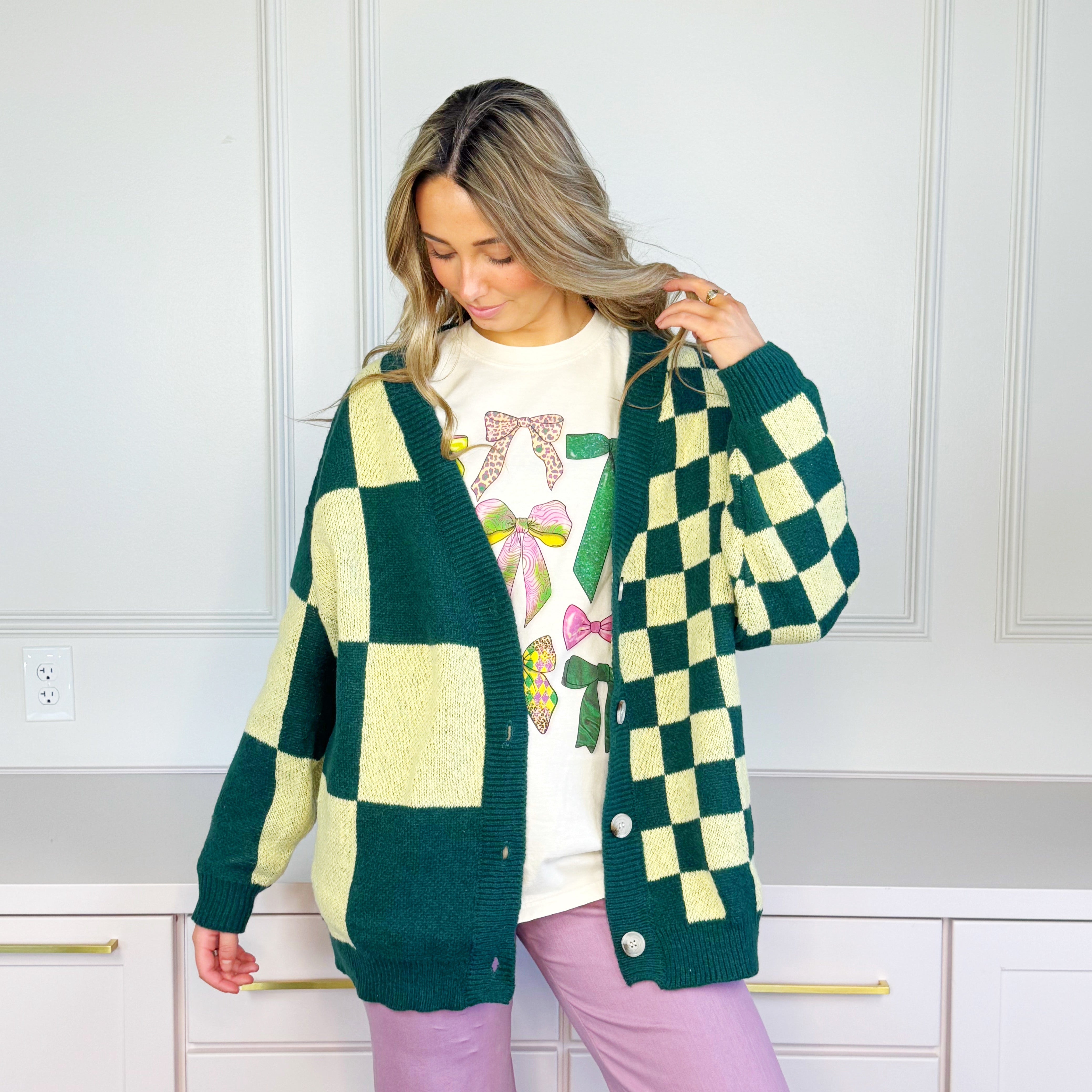 Oversized Emerald Checker Cardigan
