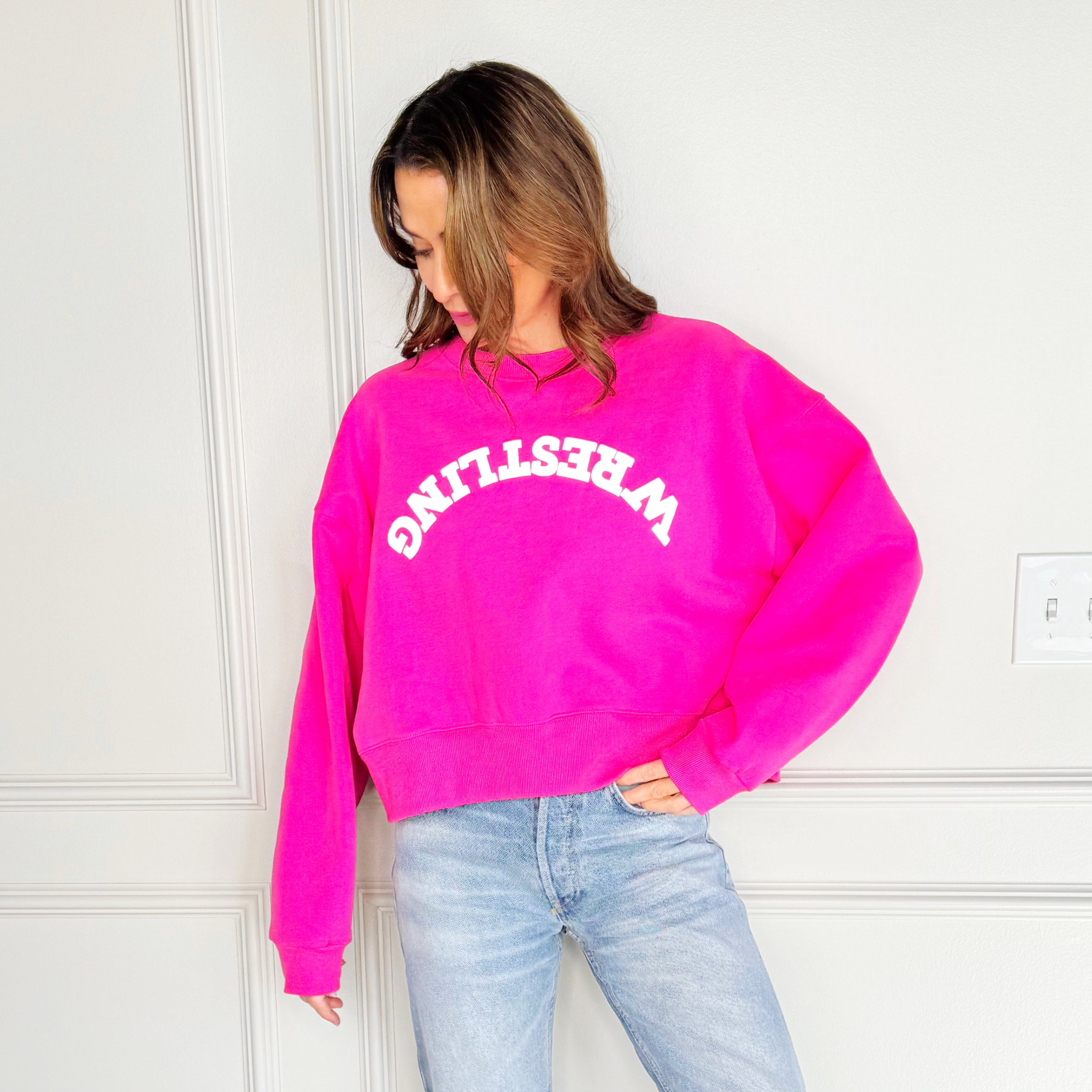 Upside Down Puff Wrestling Cropped Sweatshirt