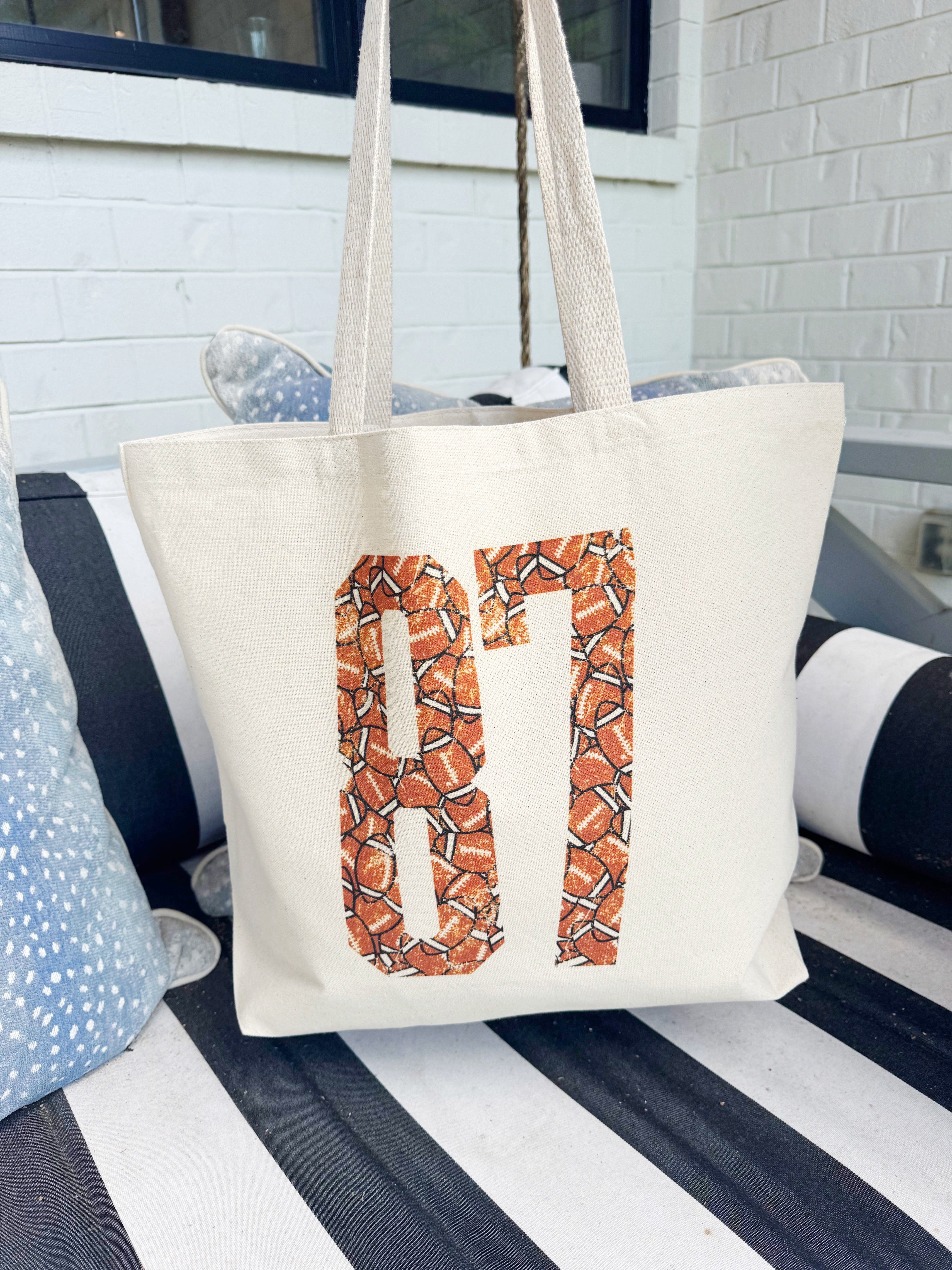 Custom Football Number Tote Bag