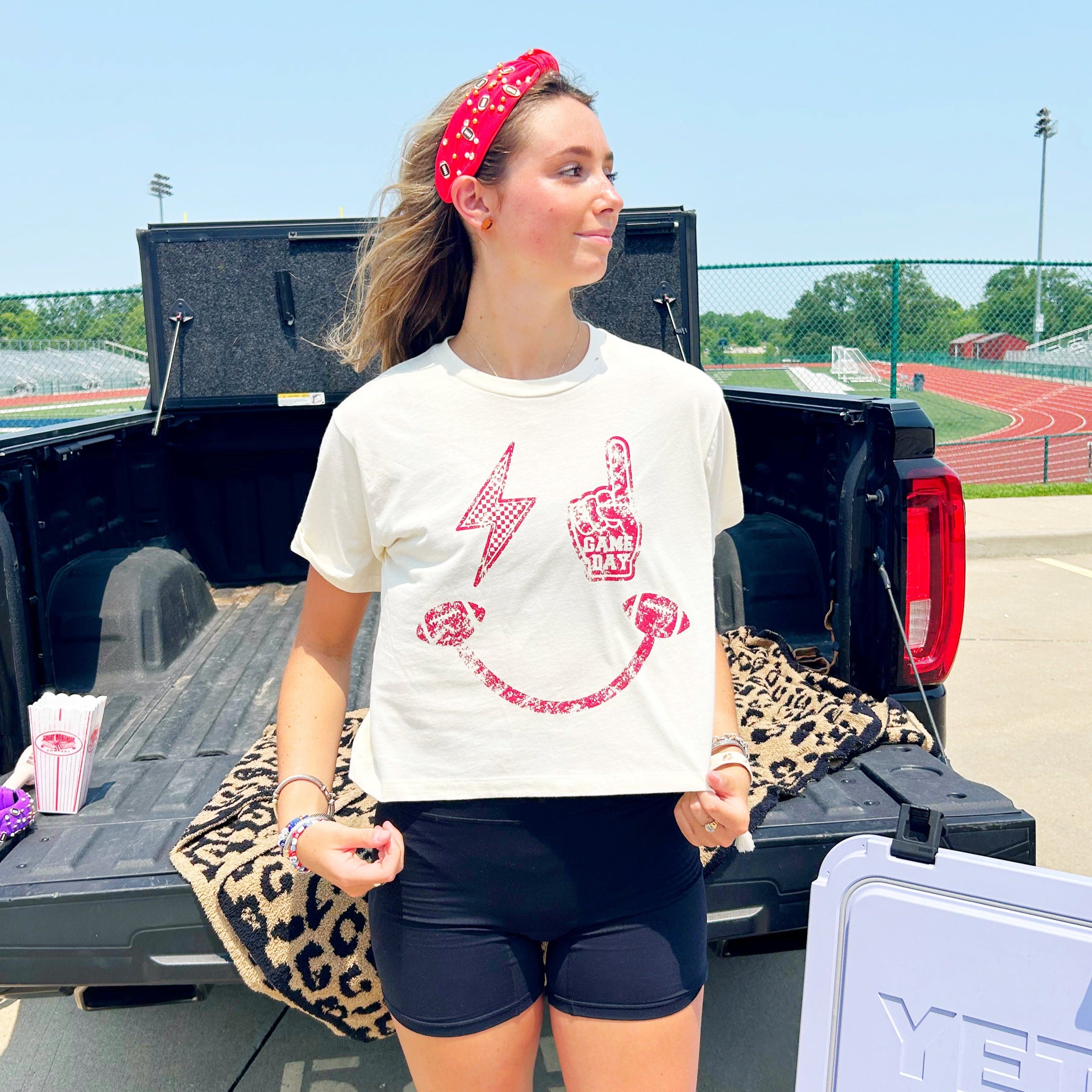 Game Day Smiley Crop Tee