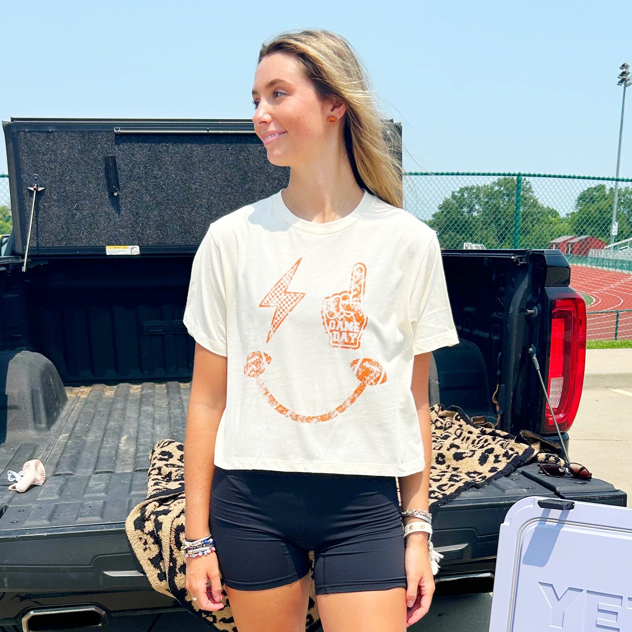 Game Day Smiley Crop Tee