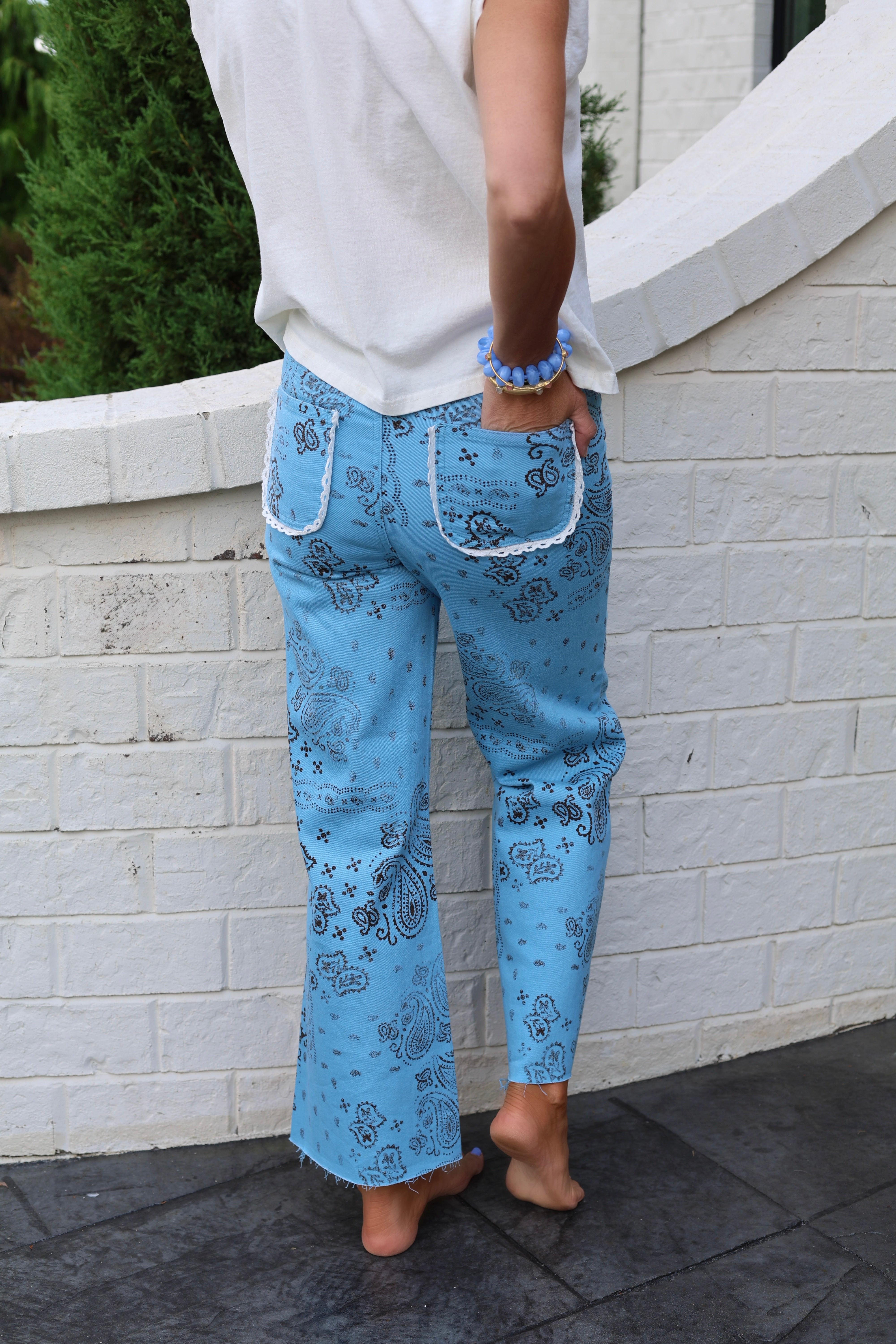 Light Blue Bandana Frey Hem Denim - PRE-SALE - Ships 9/1*