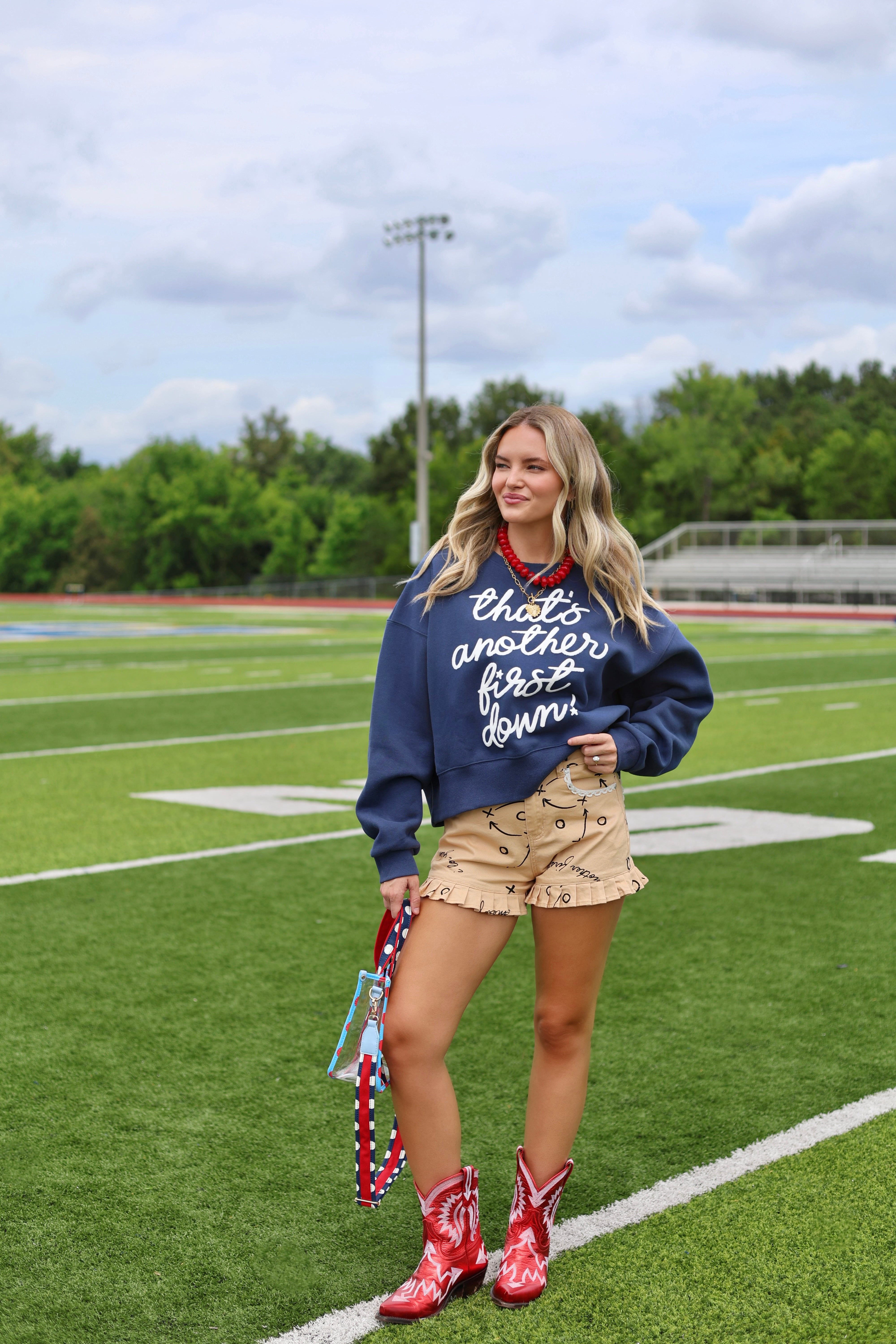 Football Playbook Sketch Denim Ruffle Shorts - PRE-SALE - Ships 9/11**
