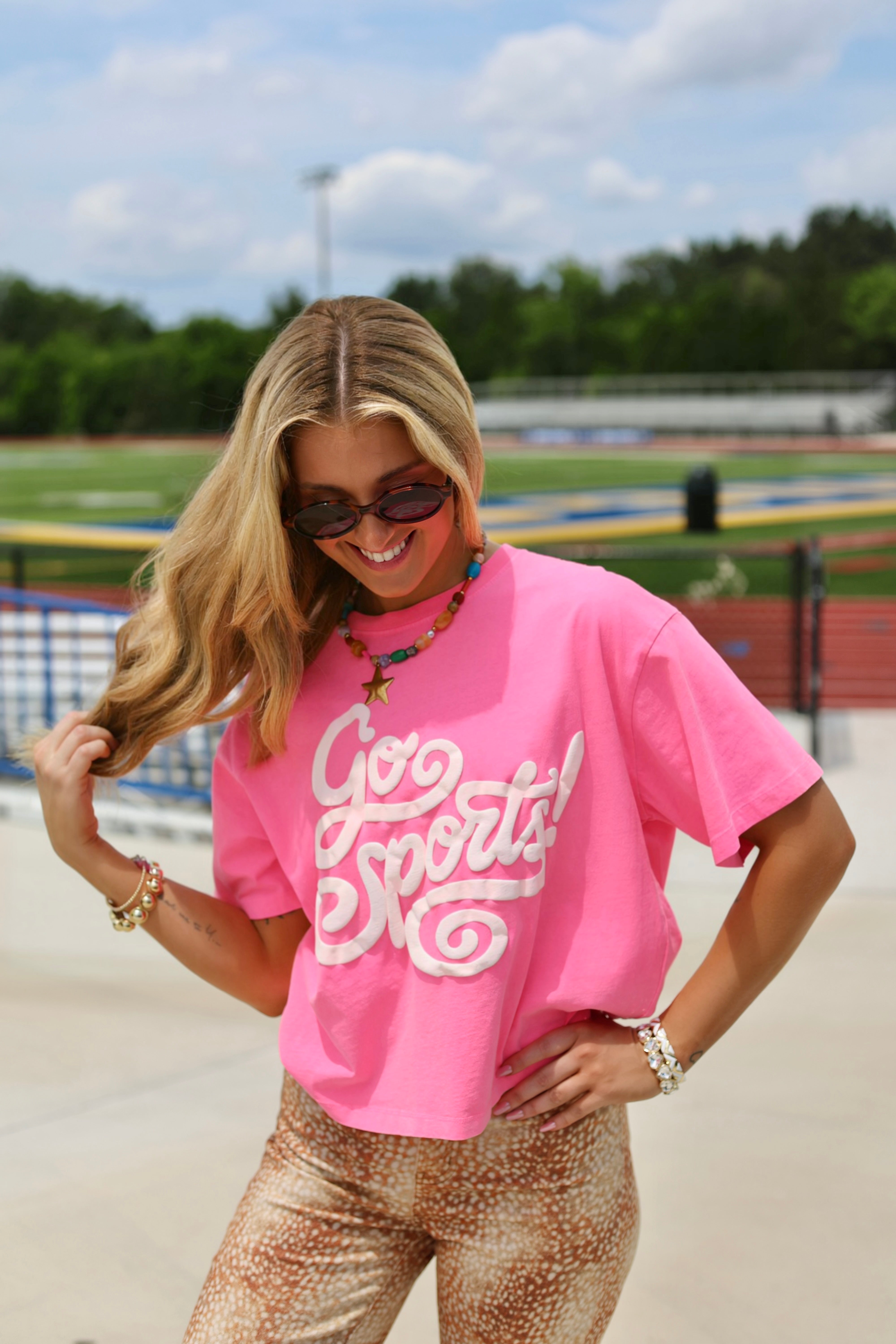 Pink Go Sports Crop Tee