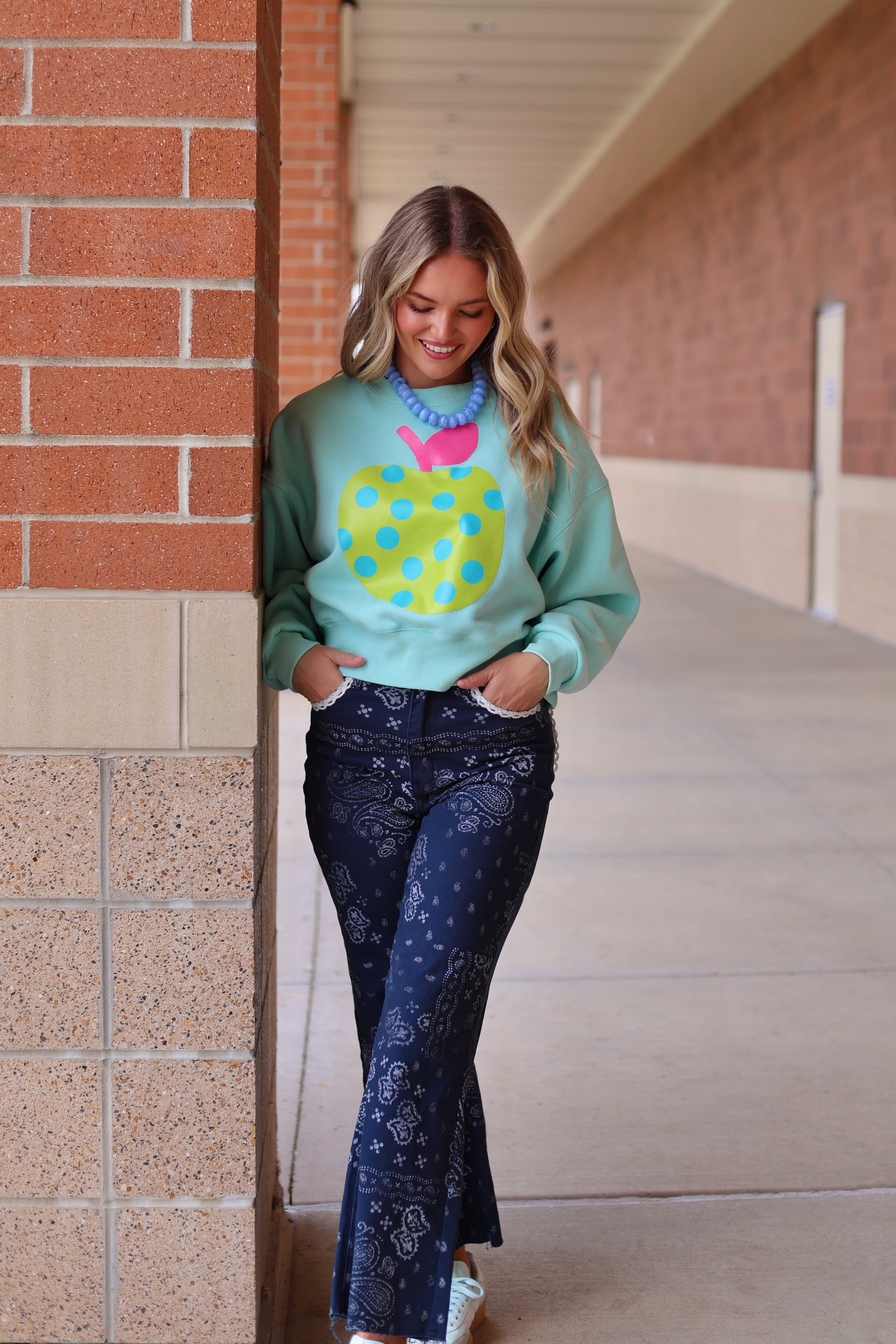 Polka Dot Apple Crop Sweatshirt