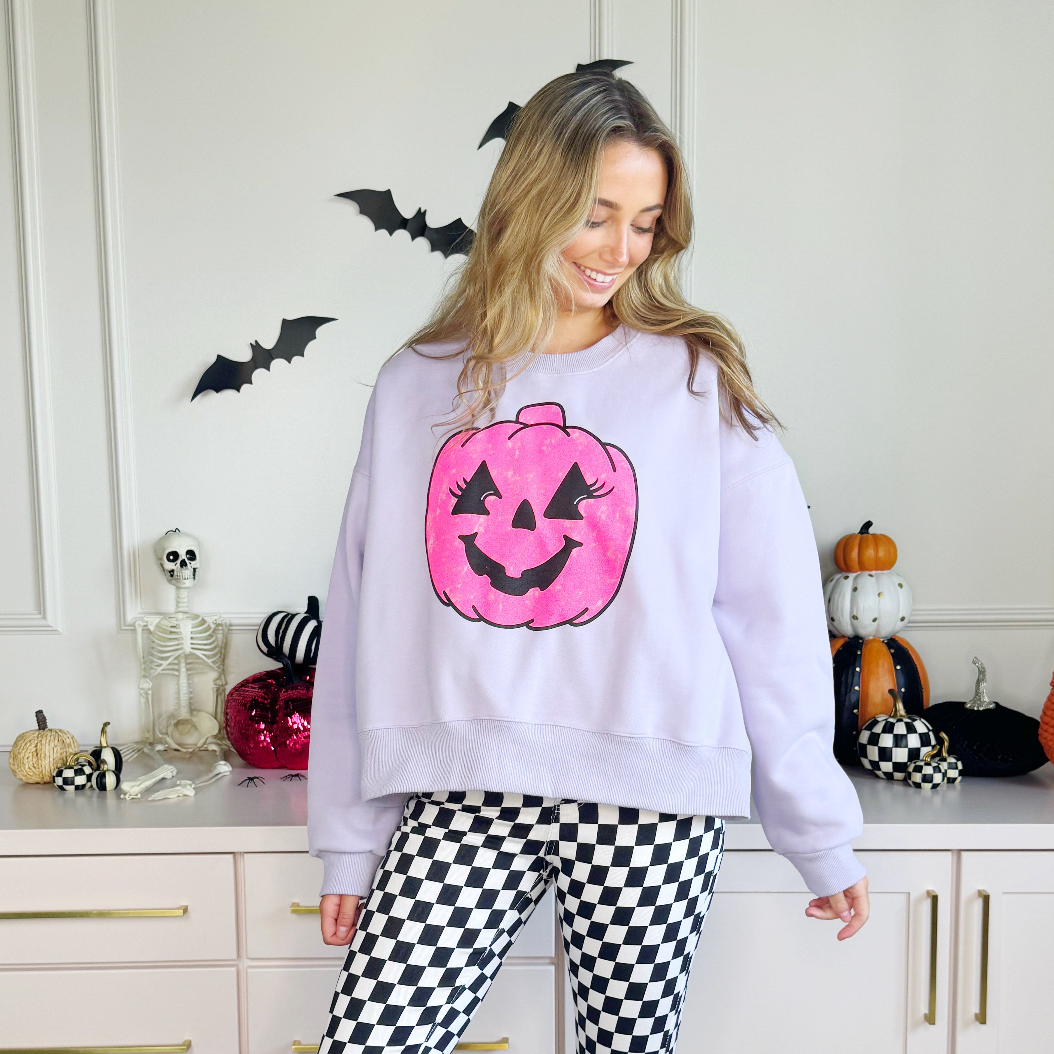 Vintage Pink Jack-O-Lantern Crop Sweatshirt