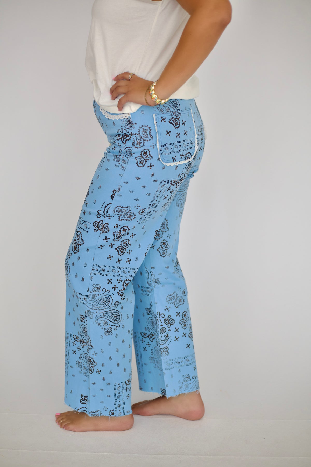 Light Blue Bandana Frey Hem Denim - PRE-SALE - Ships 9/15*