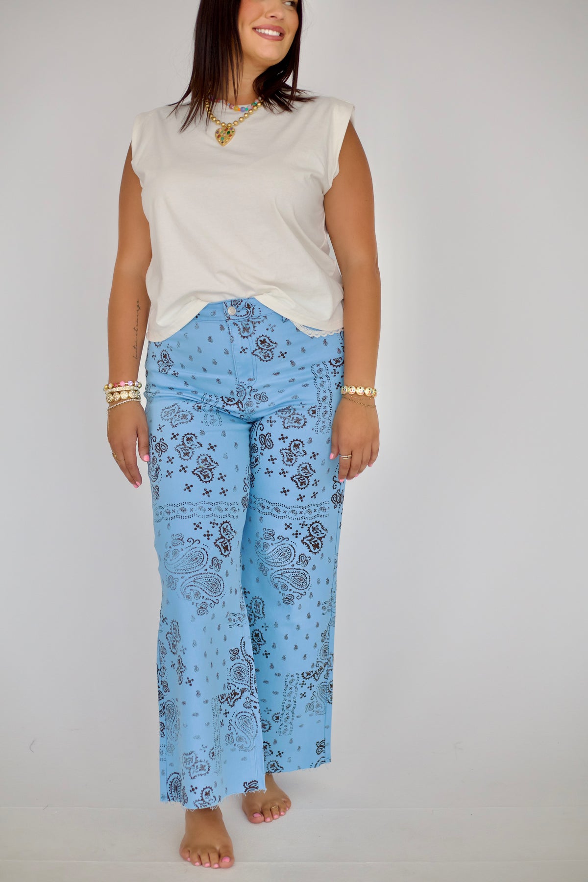 Light Blue Bandana Frey Hem Denim - PRE-SALE - Ships 9/15*