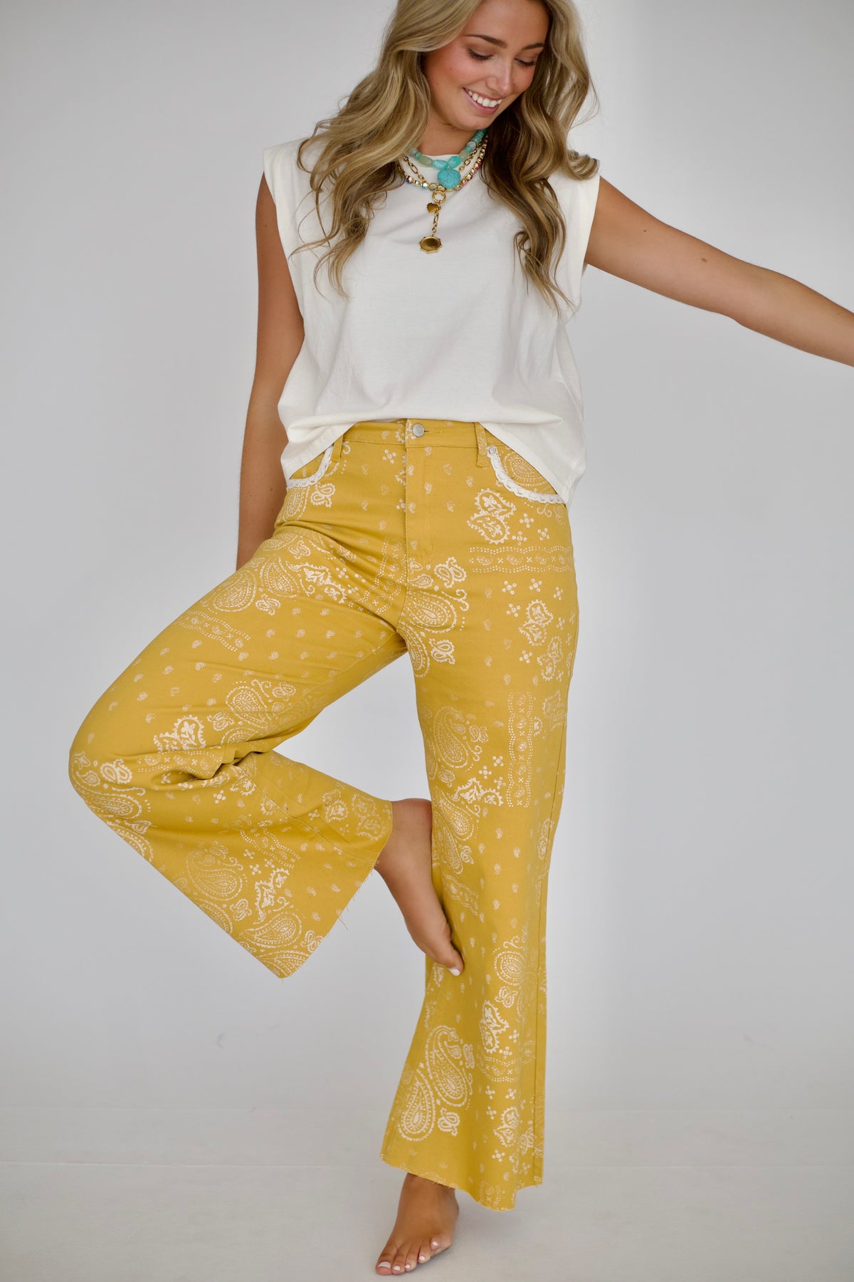 Mustard Bandana Frey Hem Denim - PRE-SALE - Ships 9/8*