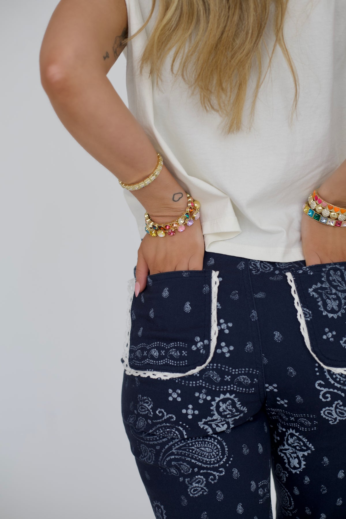 Navy Bandana Frey Hem Denim - PRE-SALE - Ships 9/15*