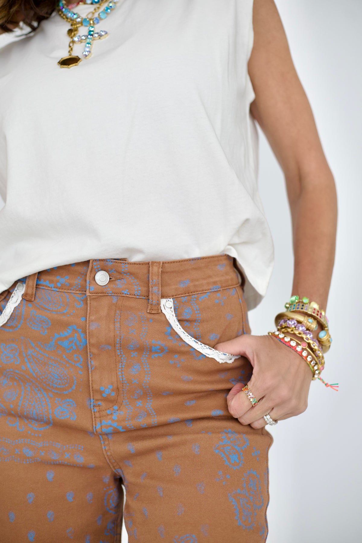 Brown Bandana Frey Hem Denim