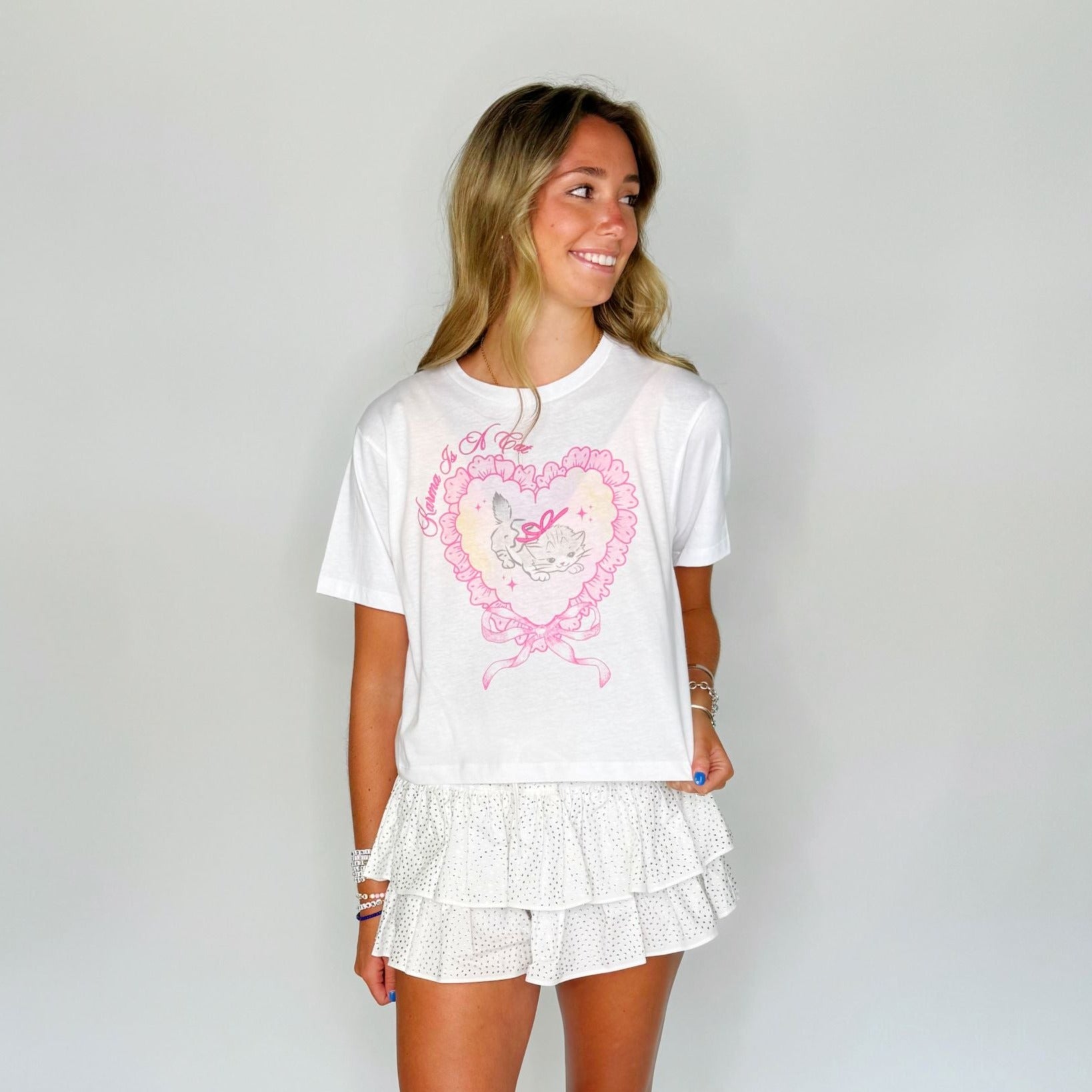 Karma is a Cat Heart Cropped Tee