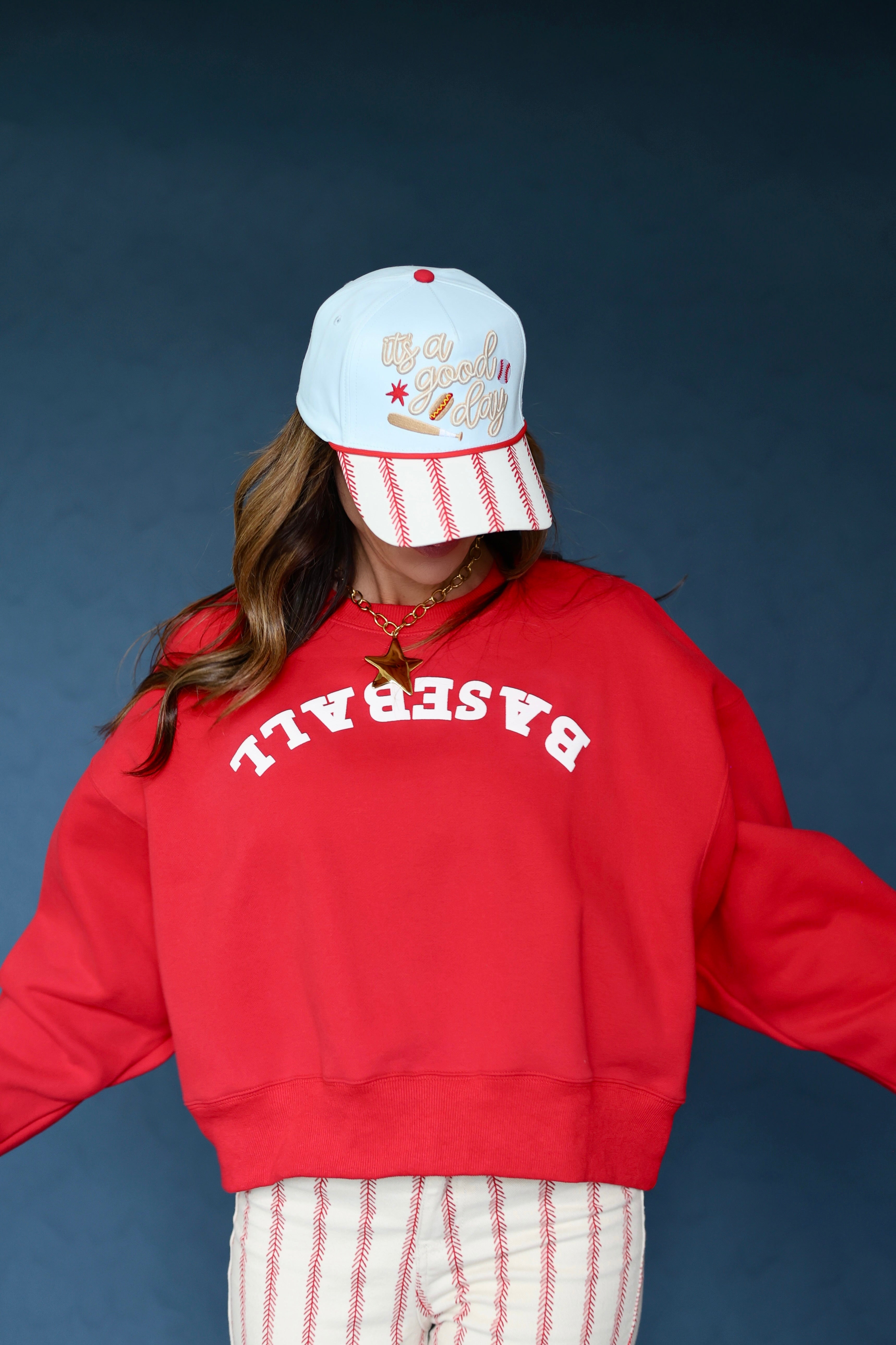 Upside-down Baseball Puff Cropped Sweatshirt