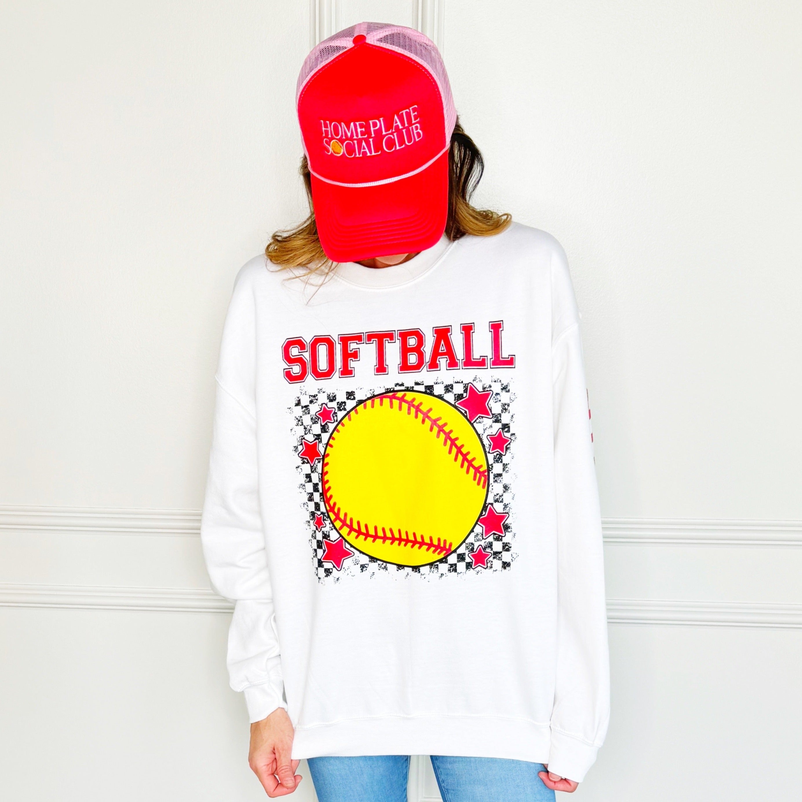 Checkered Softball Youth and Adult Sweatshirt