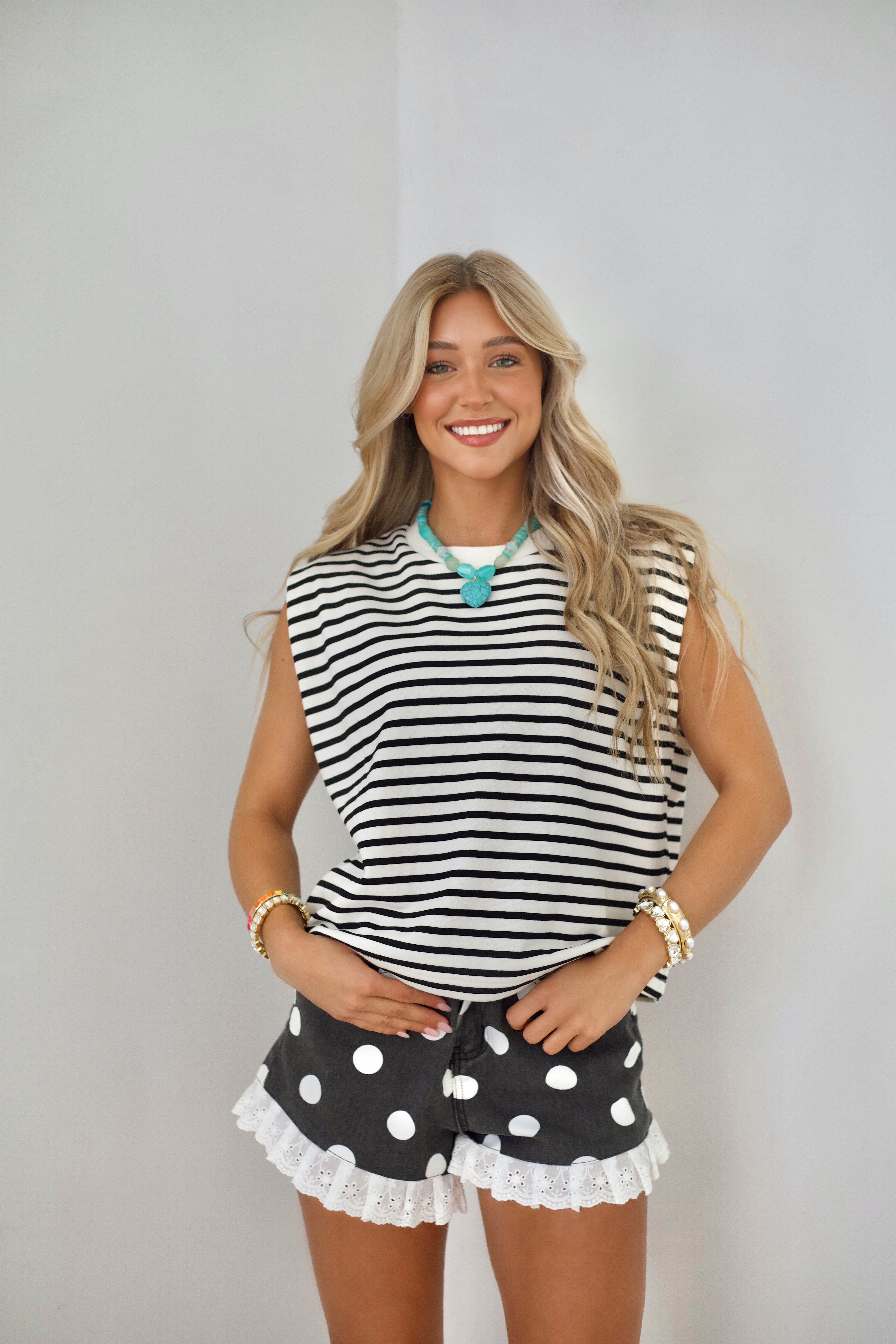Black Dot Party Denim Ruffle Short