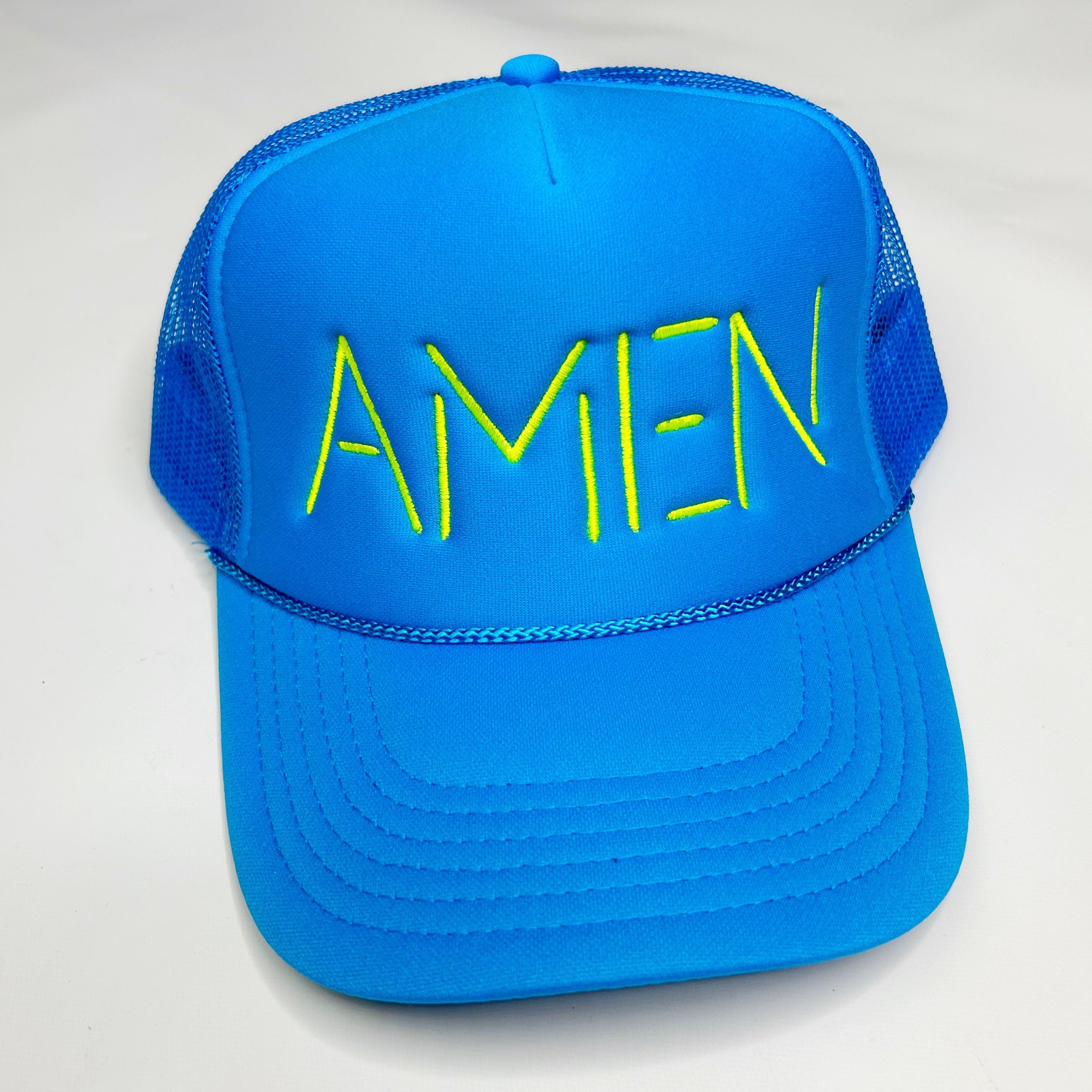 Neon Amen Trucker Hat