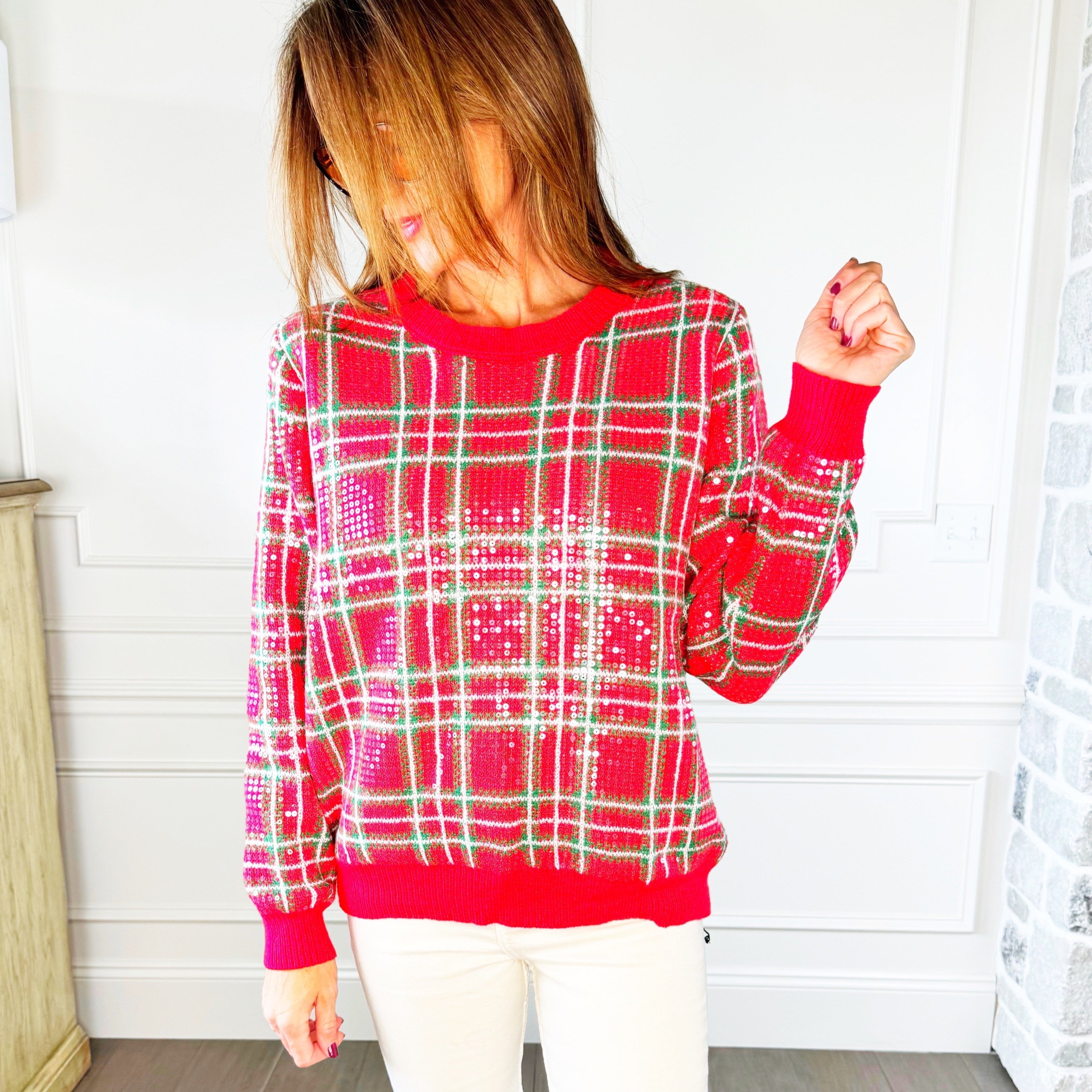 Tartan Sequin Sweater