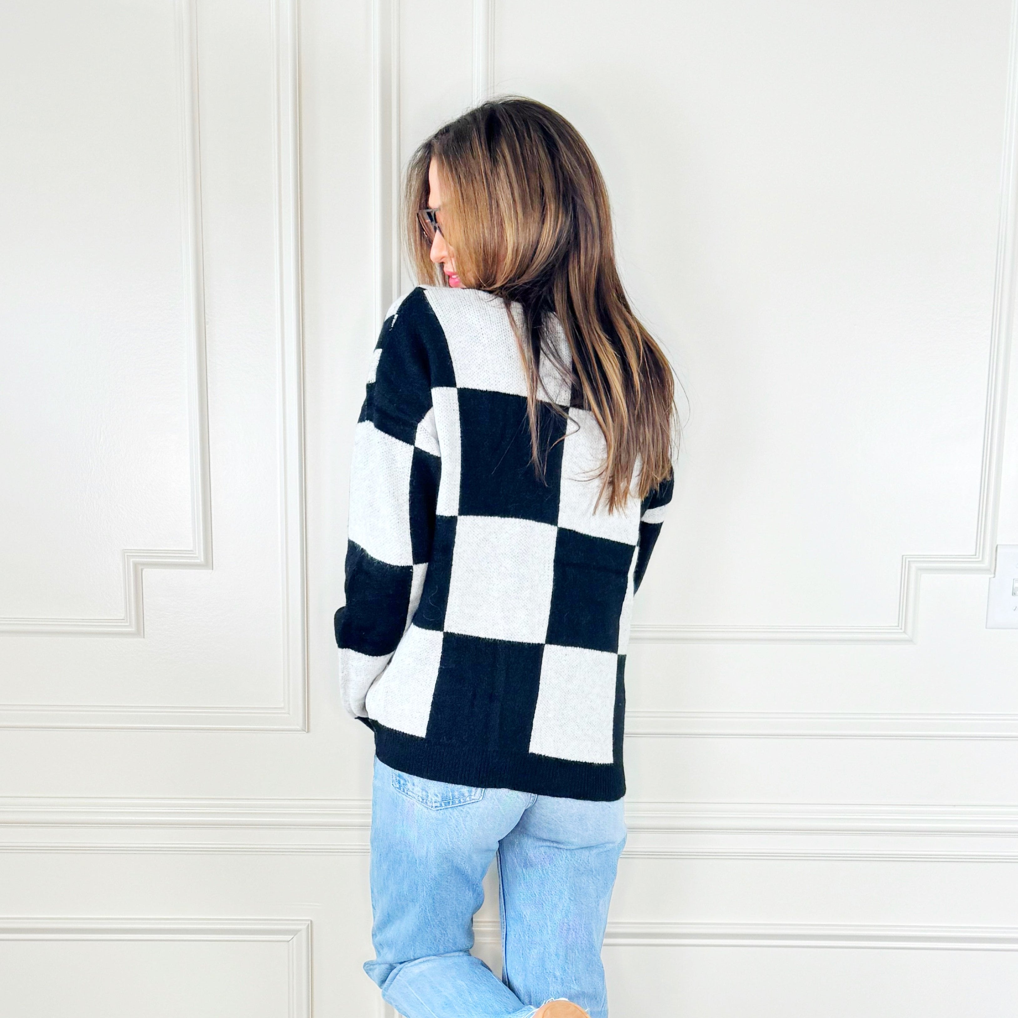 Soft Black Big & Small Checker Cardigan