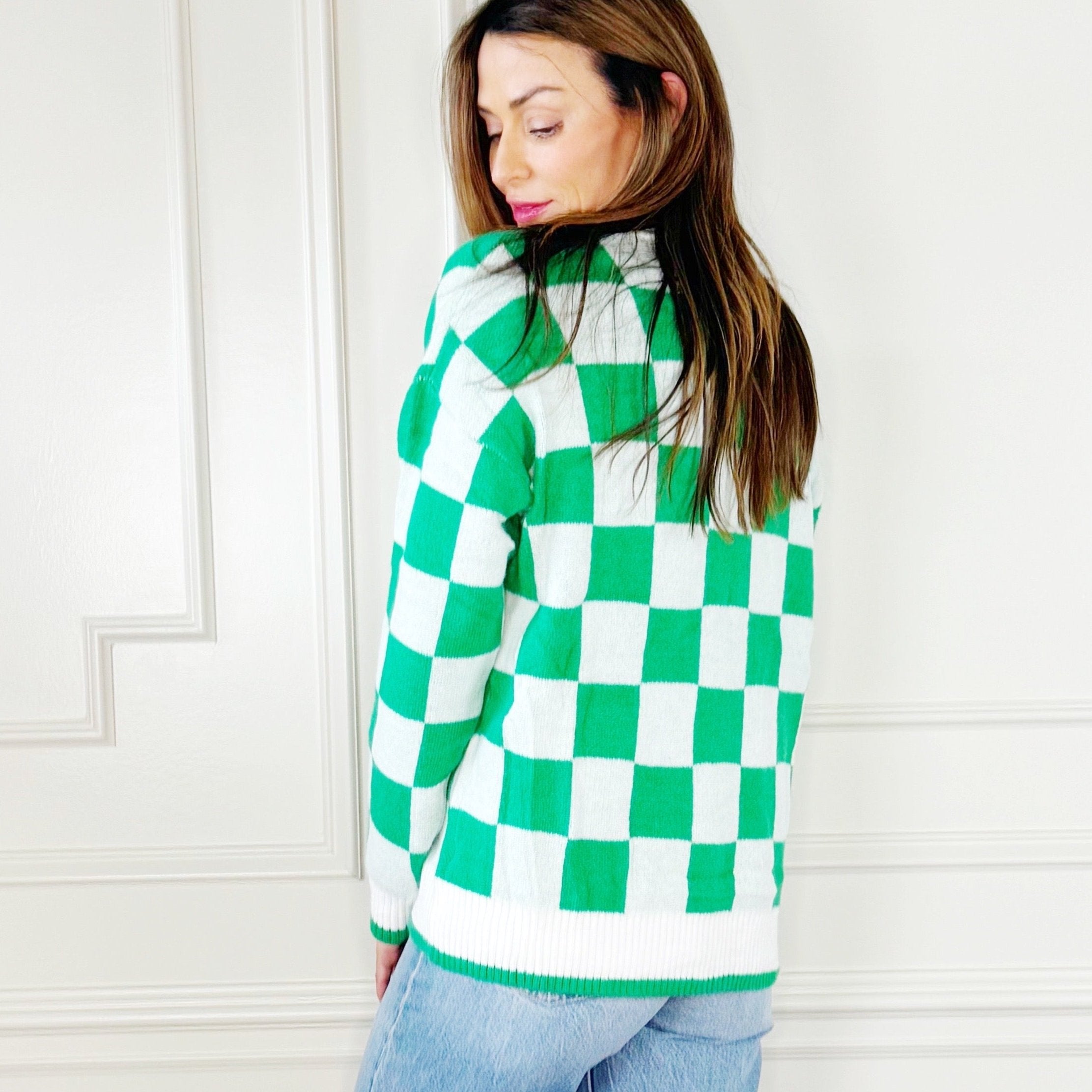 Soft Green Checker Cardigan