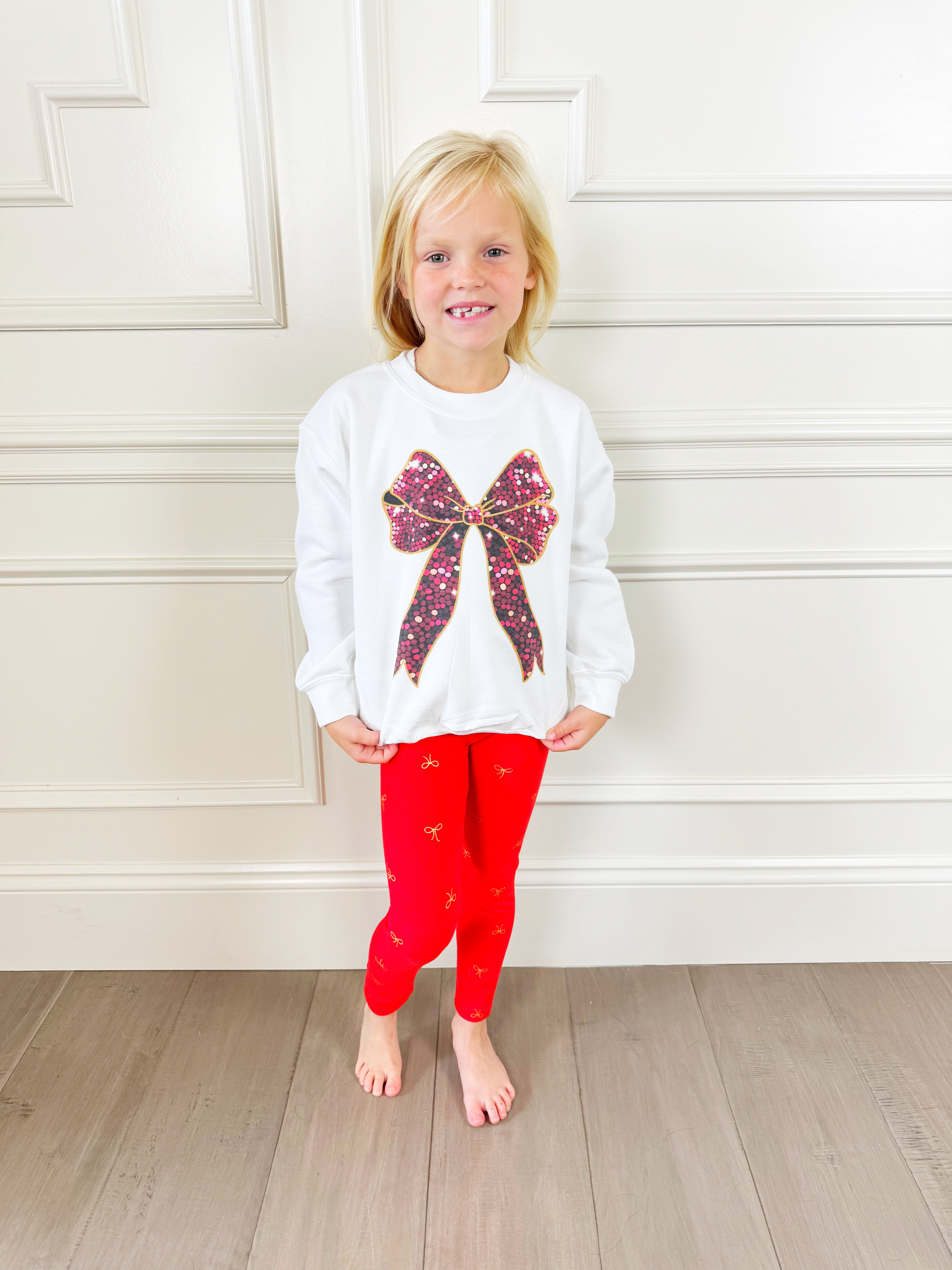 Red Sparkle Bow Youth & Adult Sweatshirt