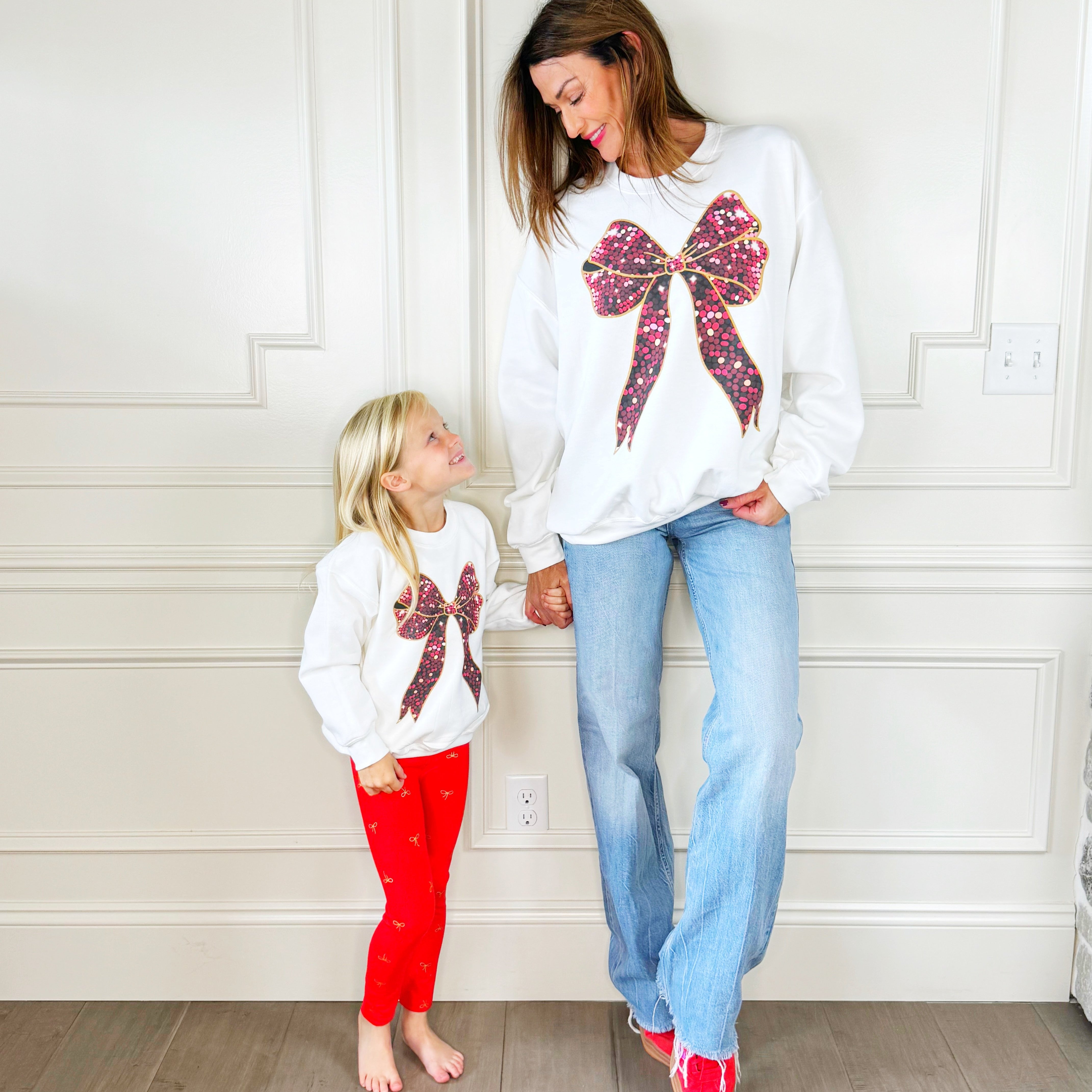 Red Sparkle Bow Youth & Adult Sweatshirt