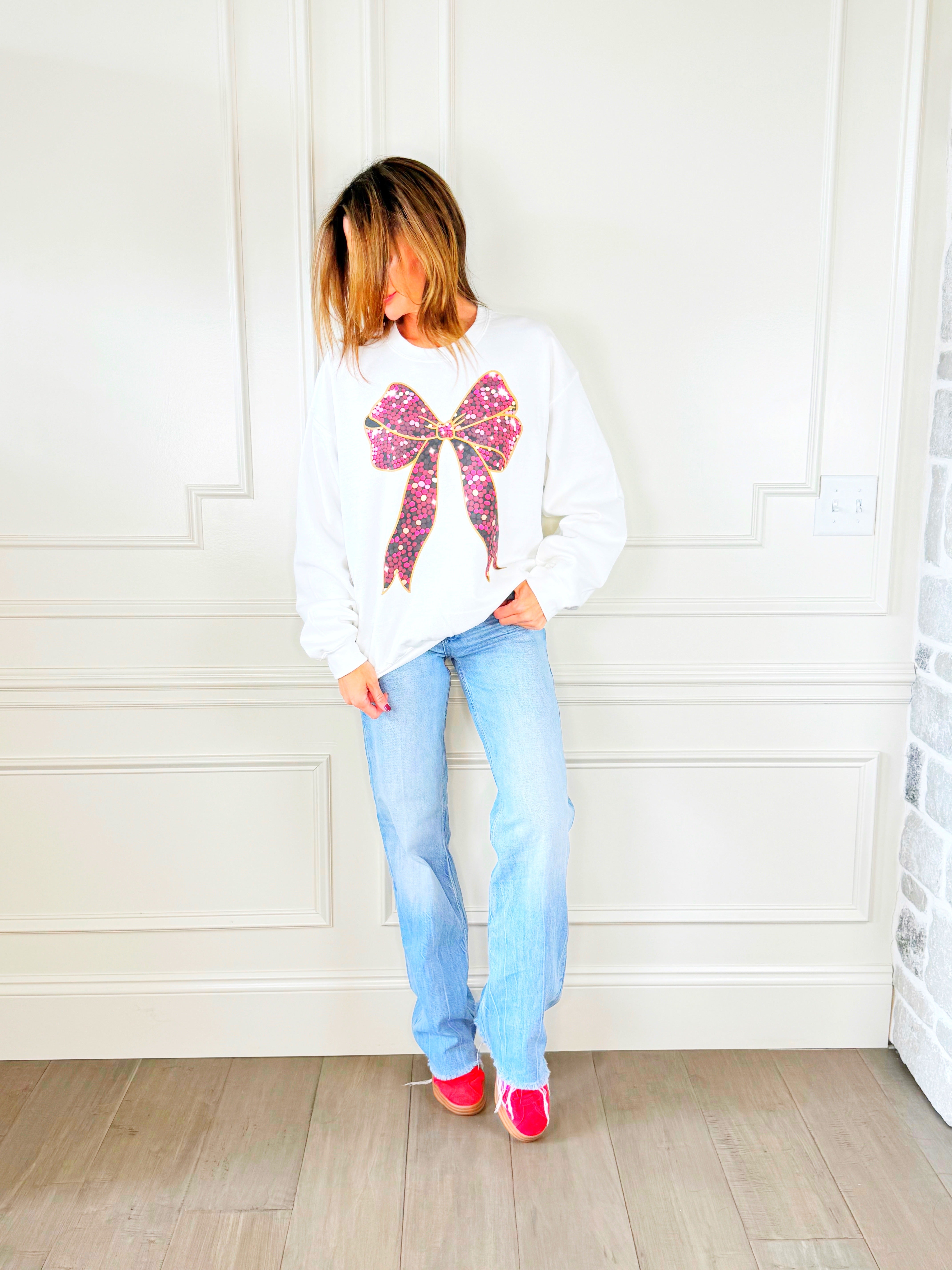 Red Sparkle Bow Youth & Adult Sweatshirt