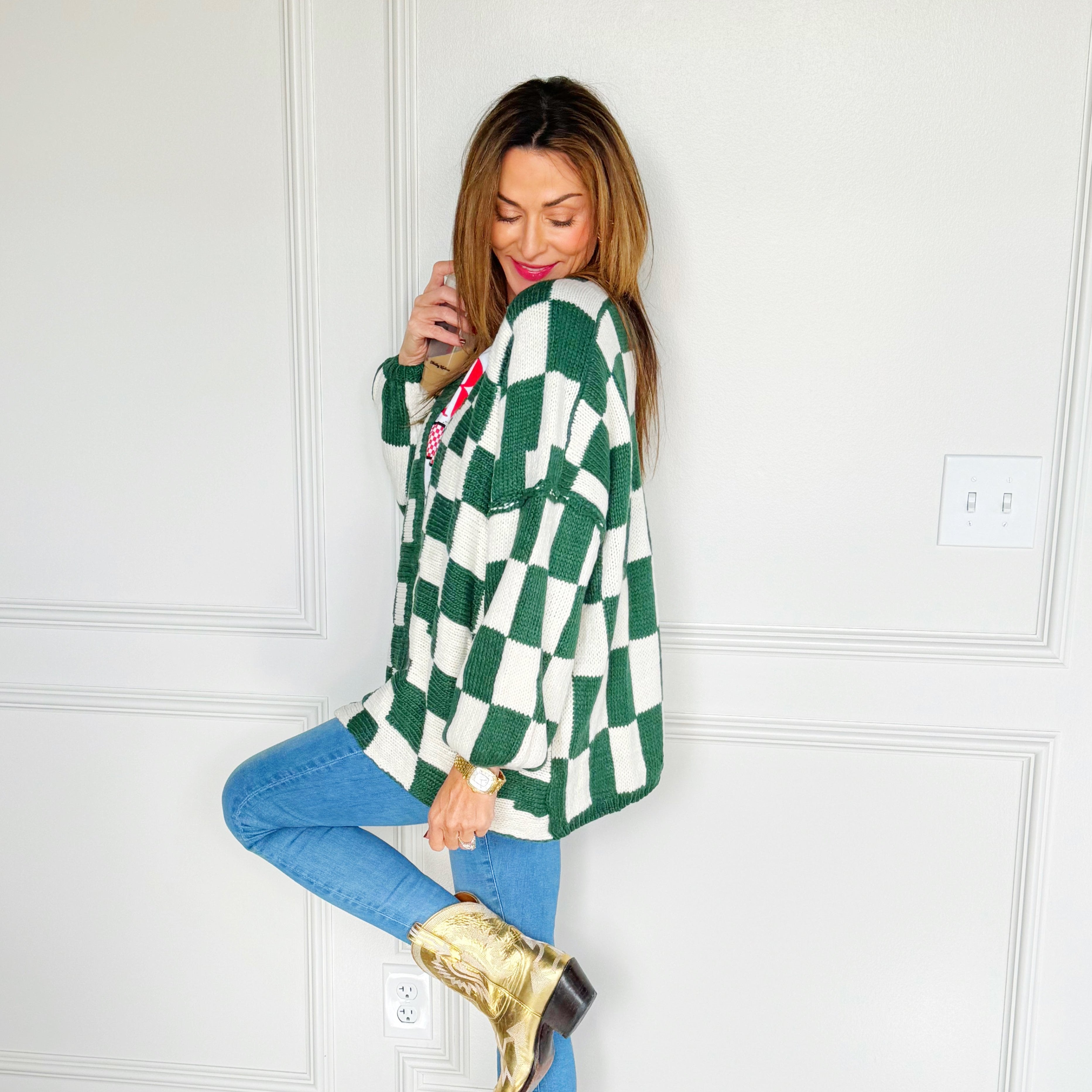 Oversized Hunter Checker Cardigan