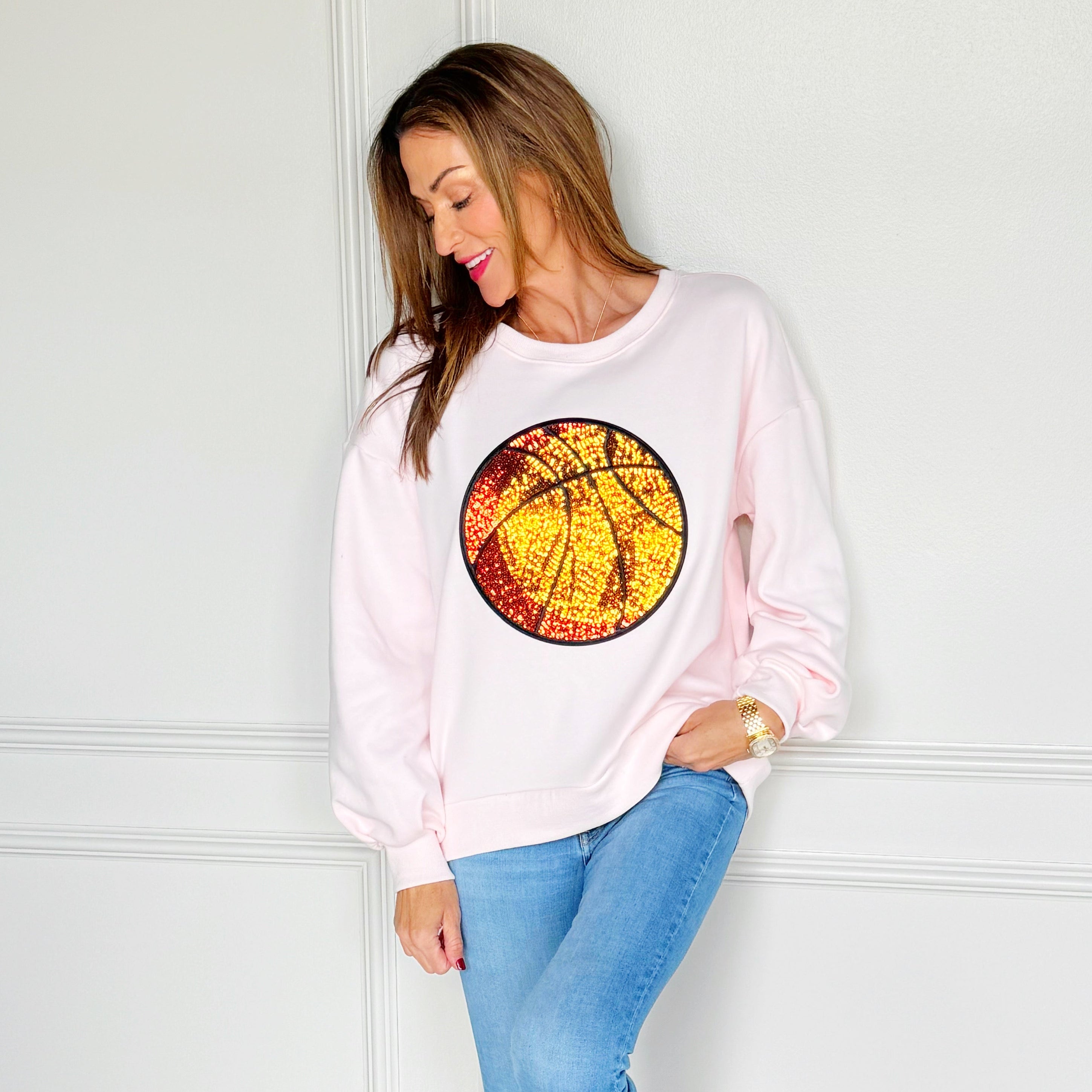 Basketball Sequin Patch Poppy & Pine Sweatshirt