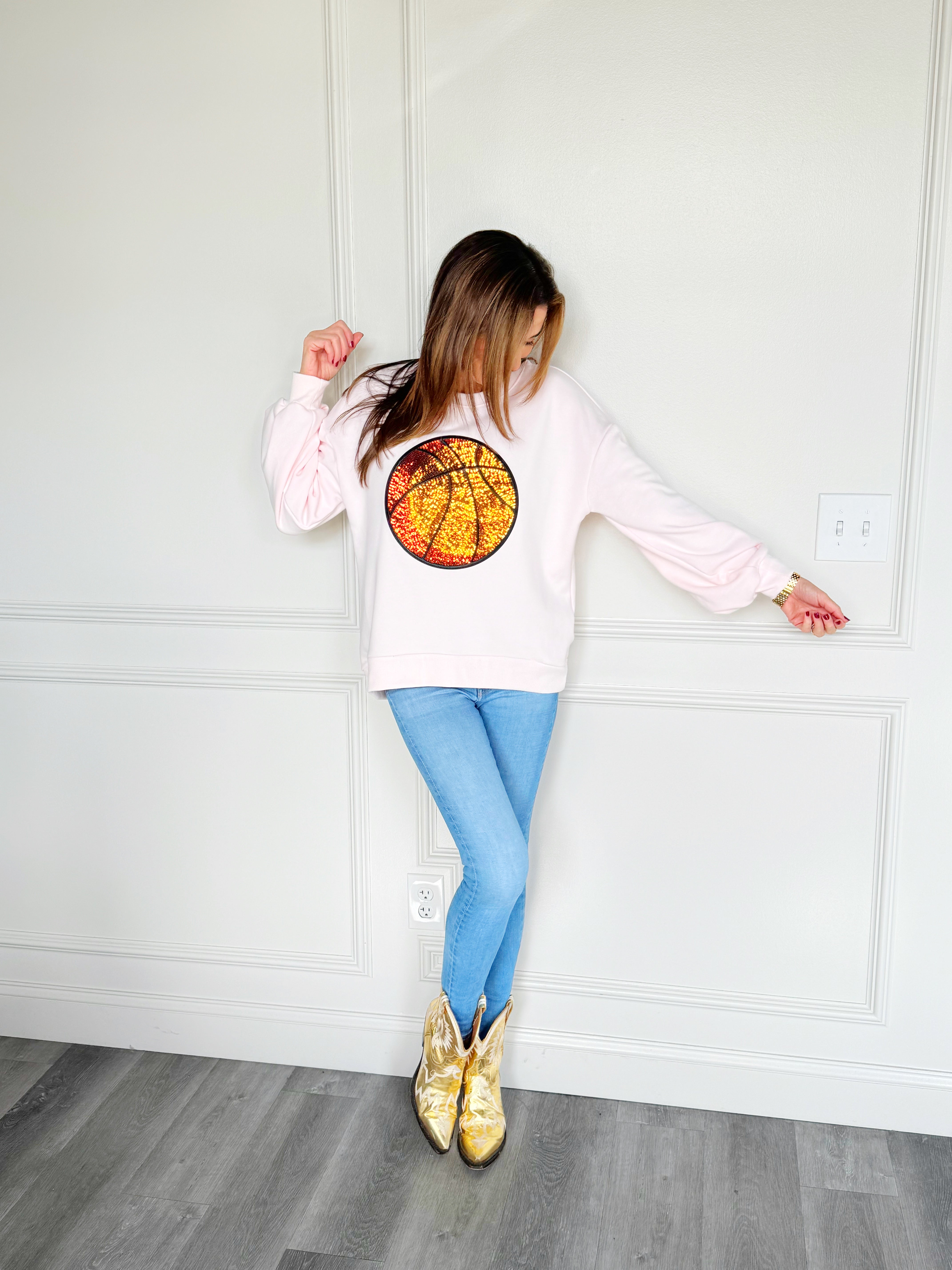 Basketball Sequin Poppy & Pine Sweatshirt