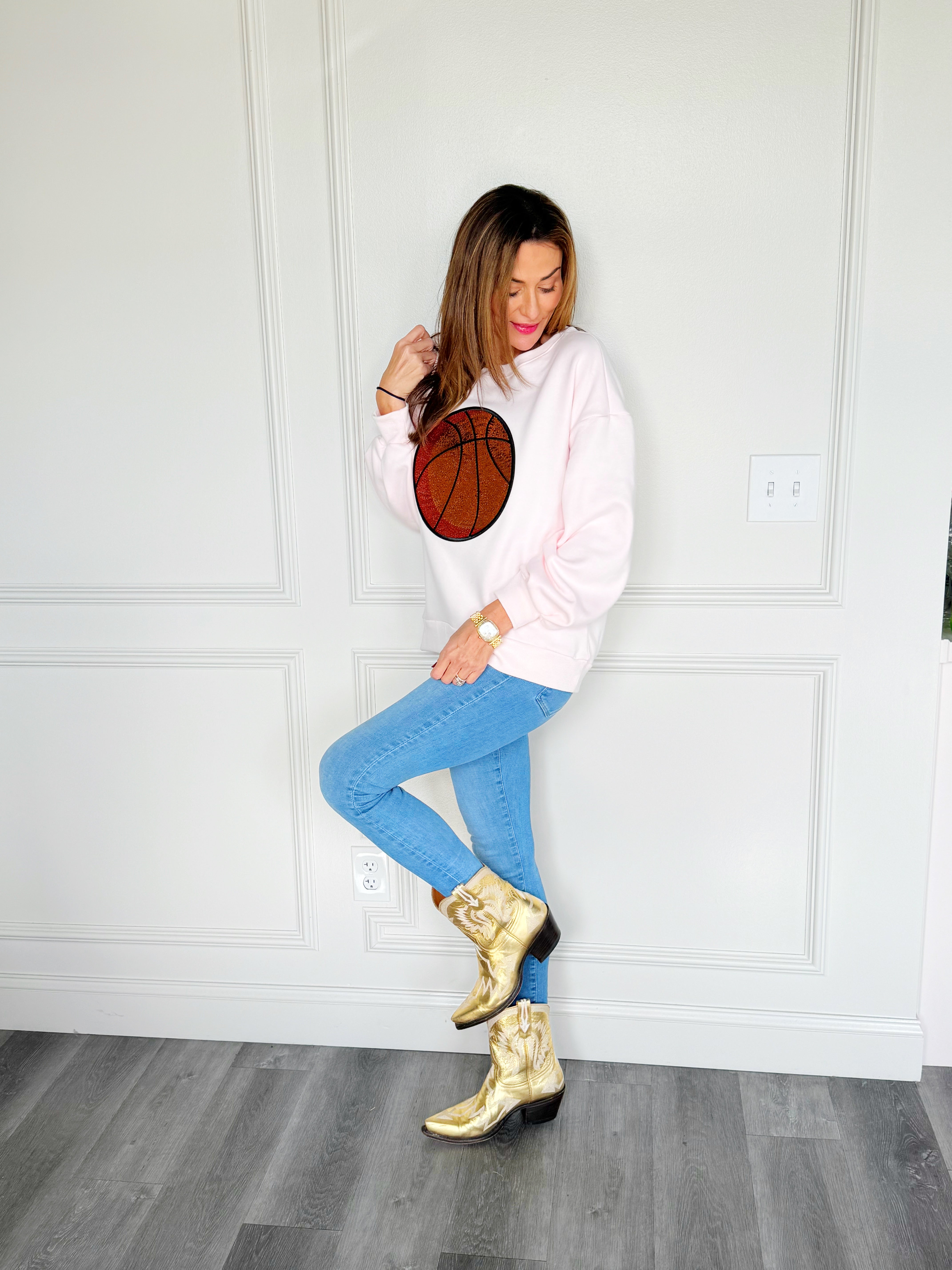 Basketball Sequin Poppy & Pine Sweatshirt