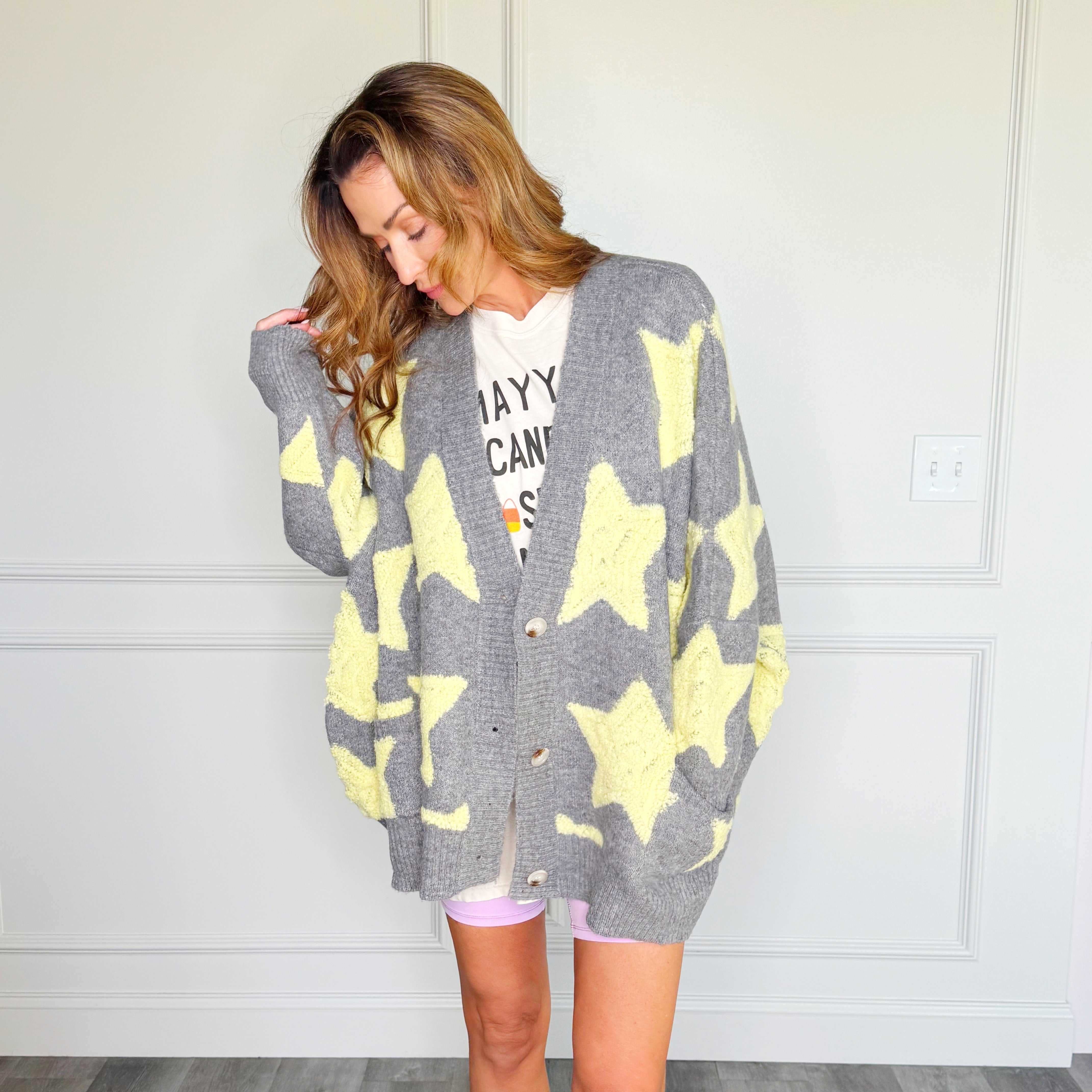 Oversized Star Grey/Yellow Cardigan