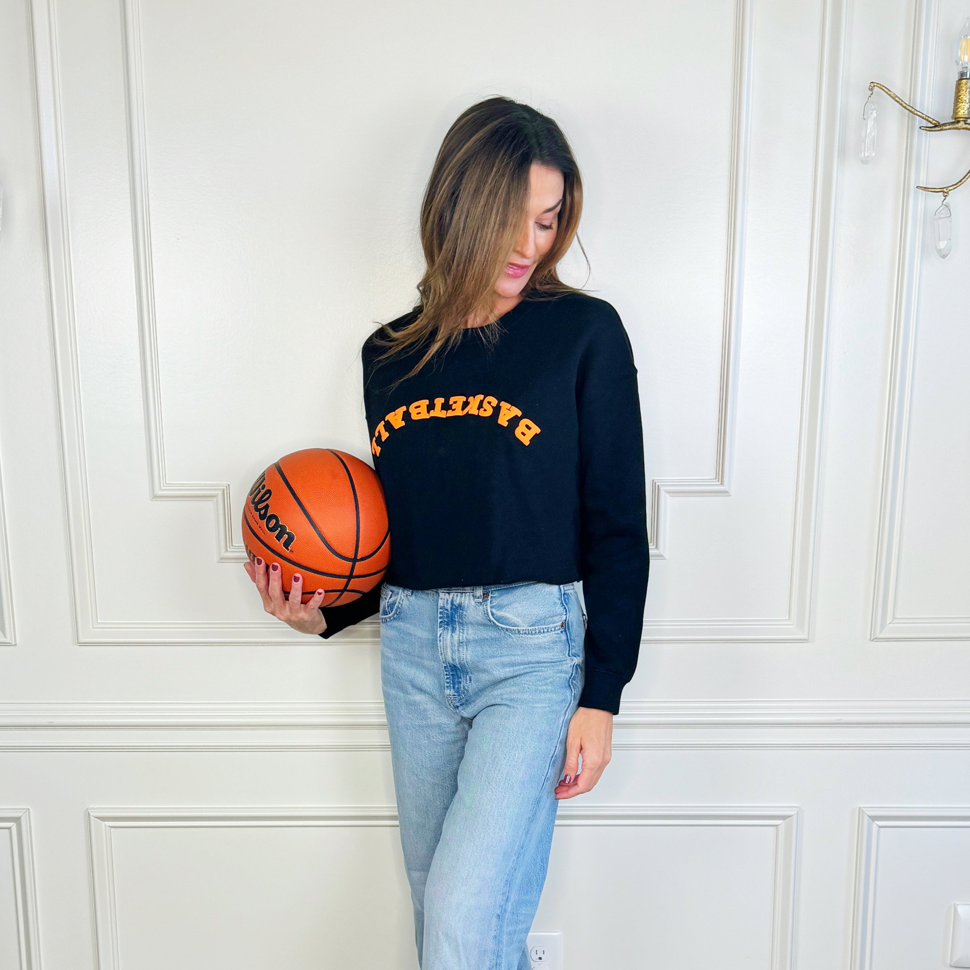 Upside Down Puff Basketball Cropped Sweatshirt