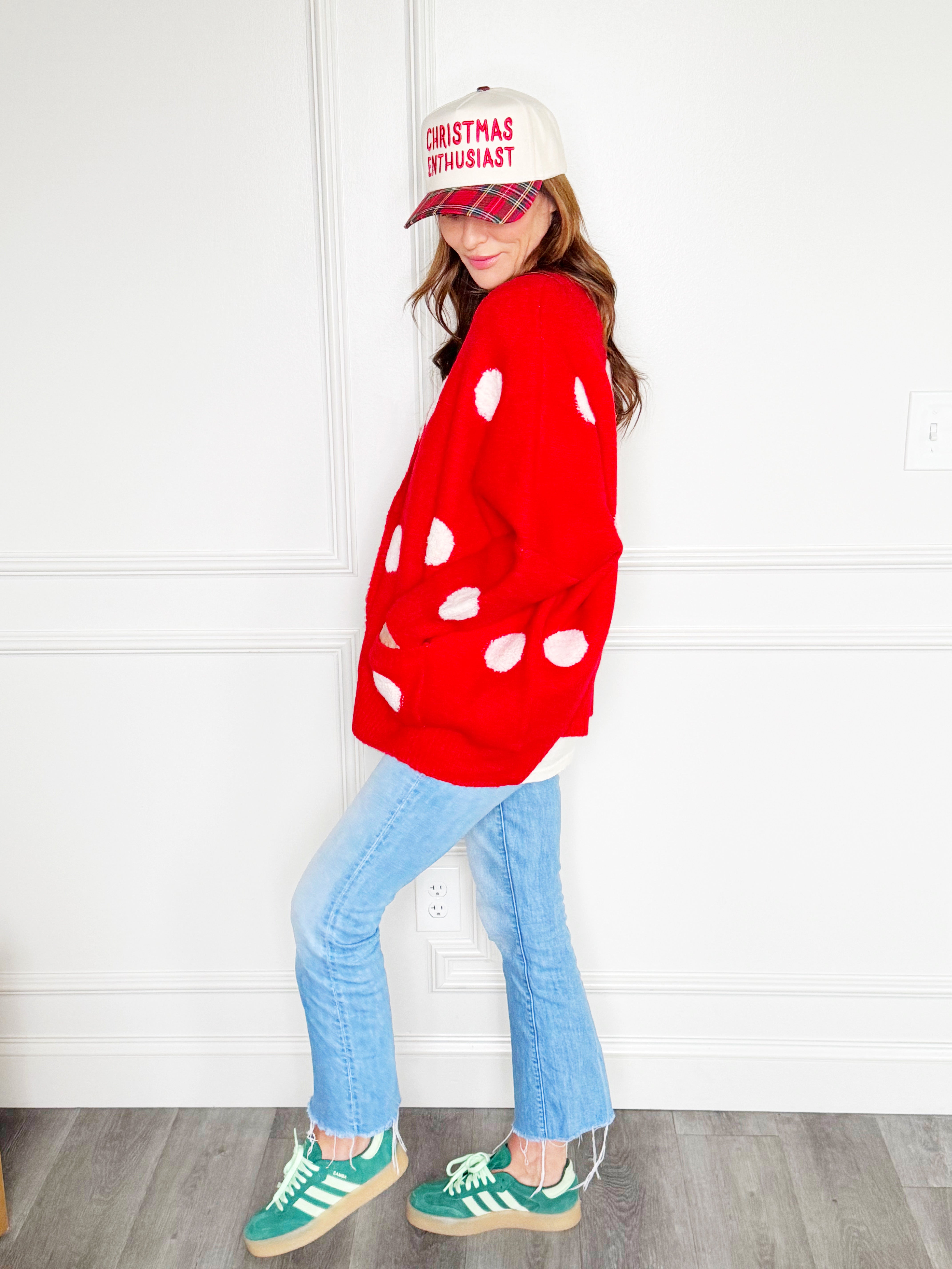 Oversized Red Polka Dot Cardigan