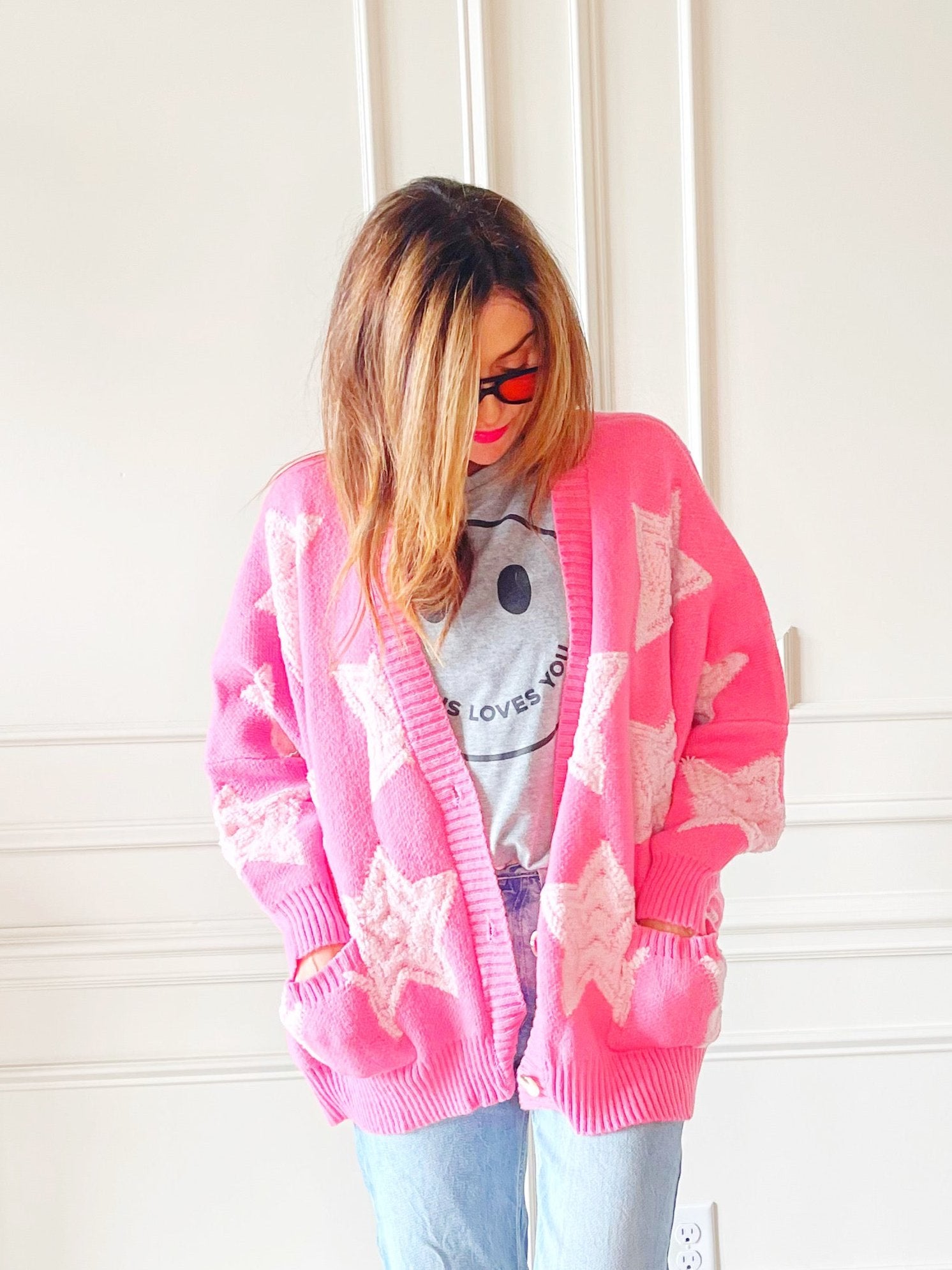 Oversized Star Pink/Blush Cardigan