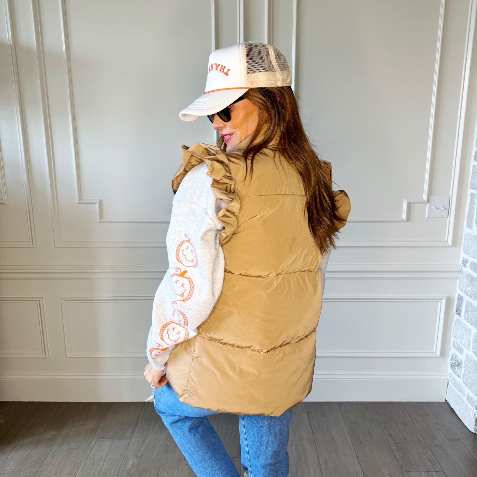 Ruffled Tan Puffer Vest