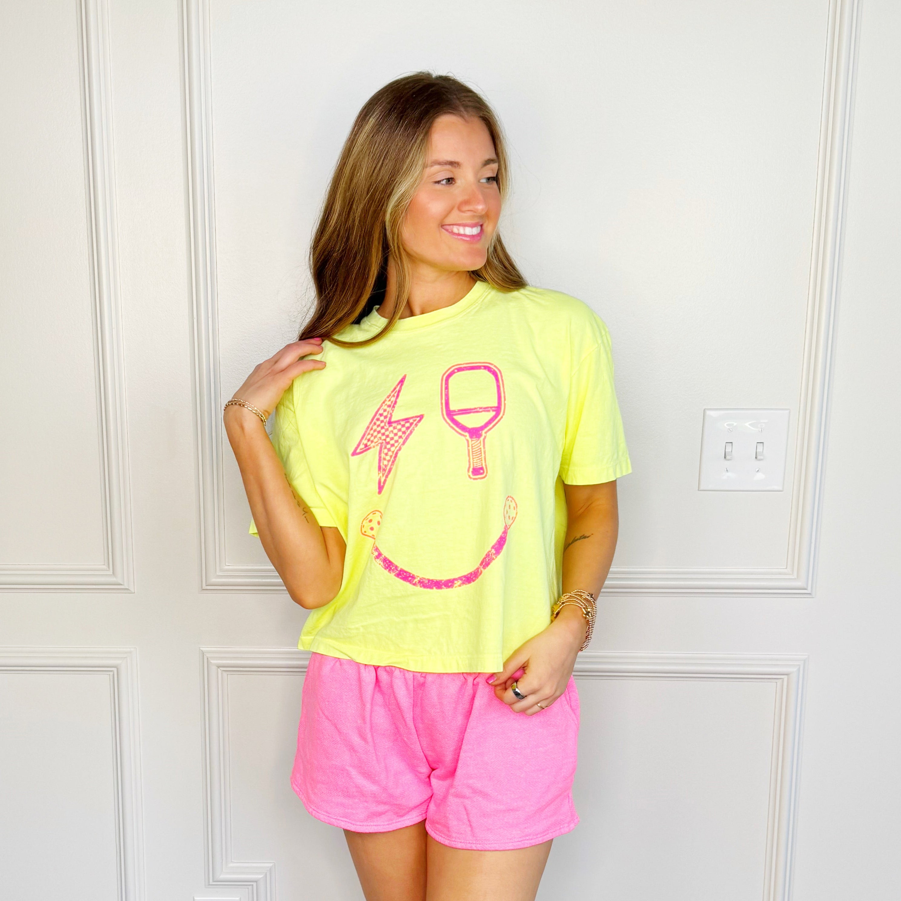 Pickleball Smiley Crop Tee