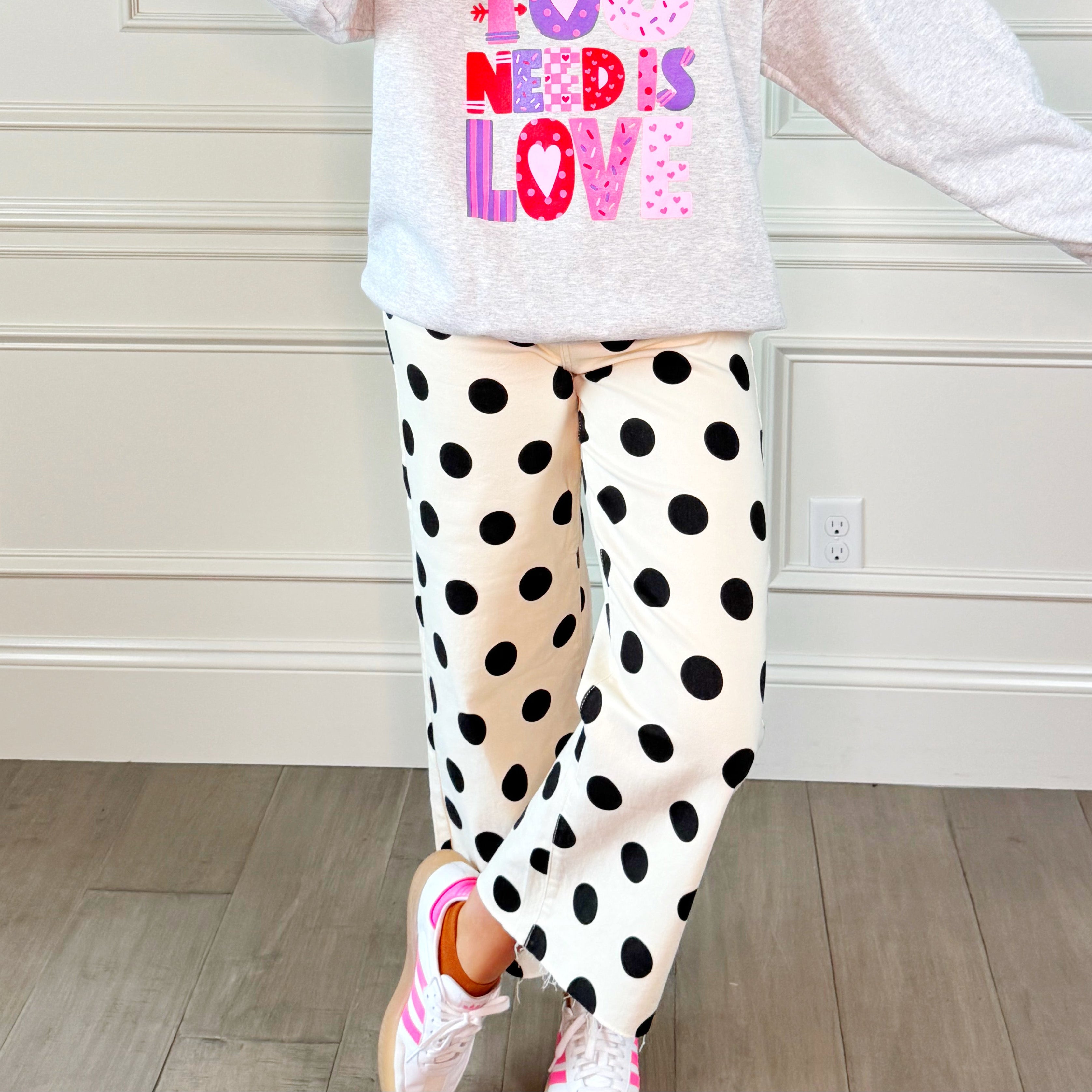 Big Polka Dot Stretchy Blush Denim Pants - Poppy & Pine