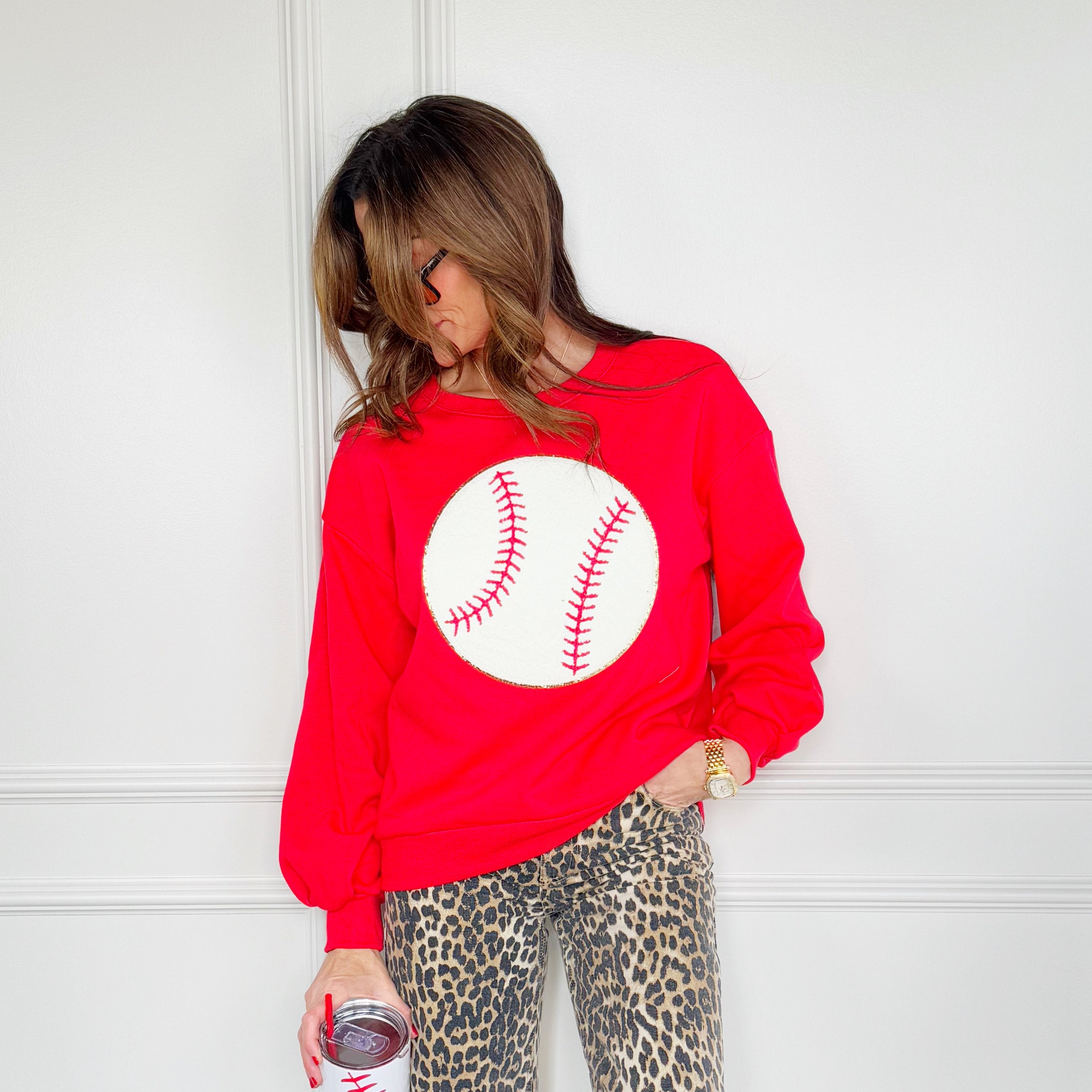 Baseball Chenille Poppy & Pine Sweatshirt