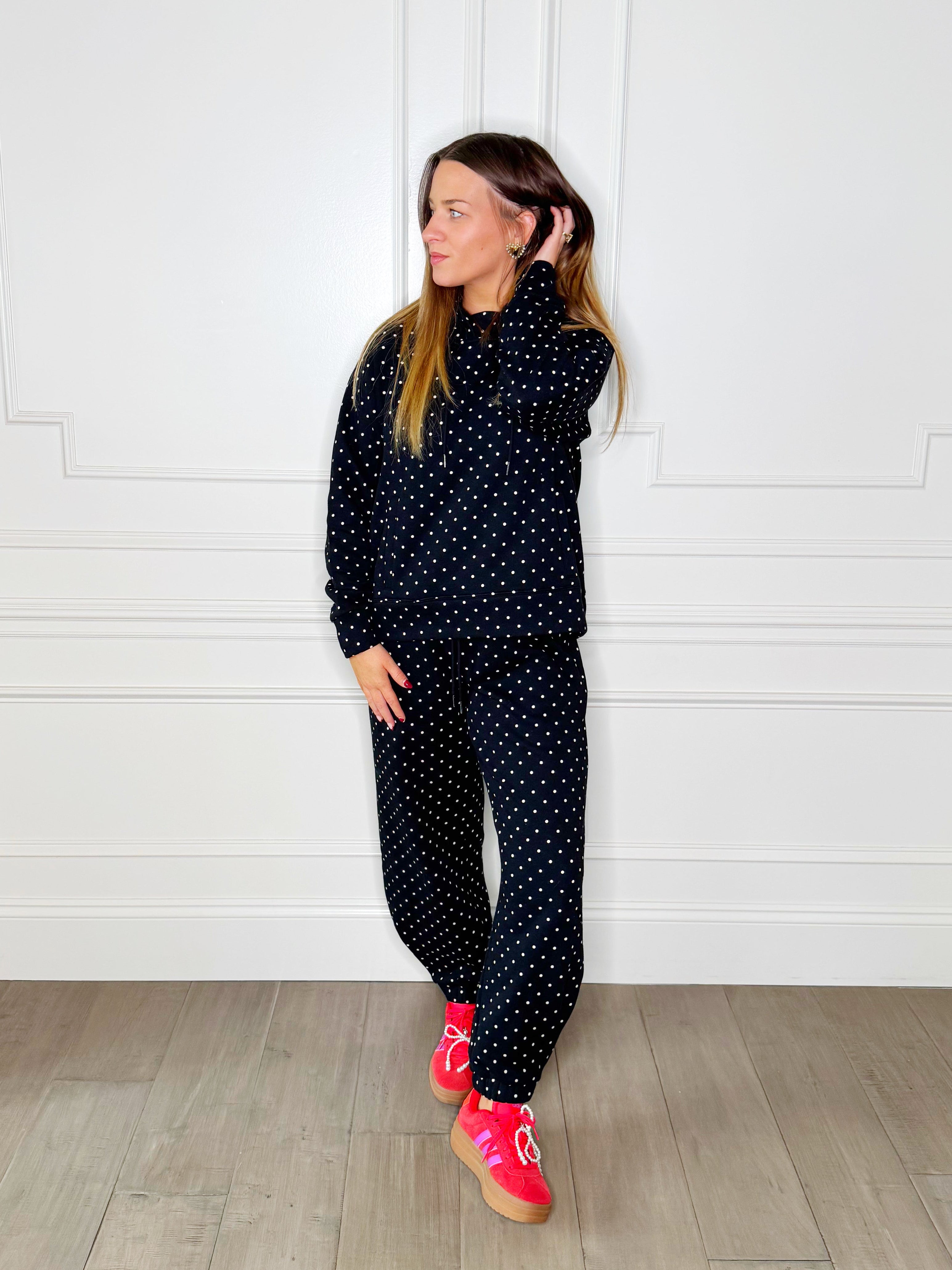 Black Ivory Polka Dot Sweatsuit Set - Hoodie & Sweatpants- Pre Order