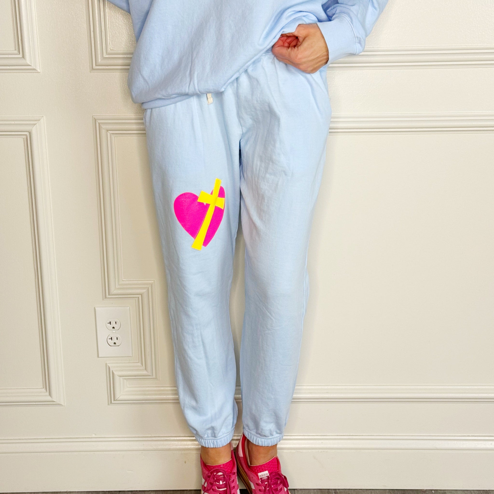 Puff Heart Cross Blue Sweatpants